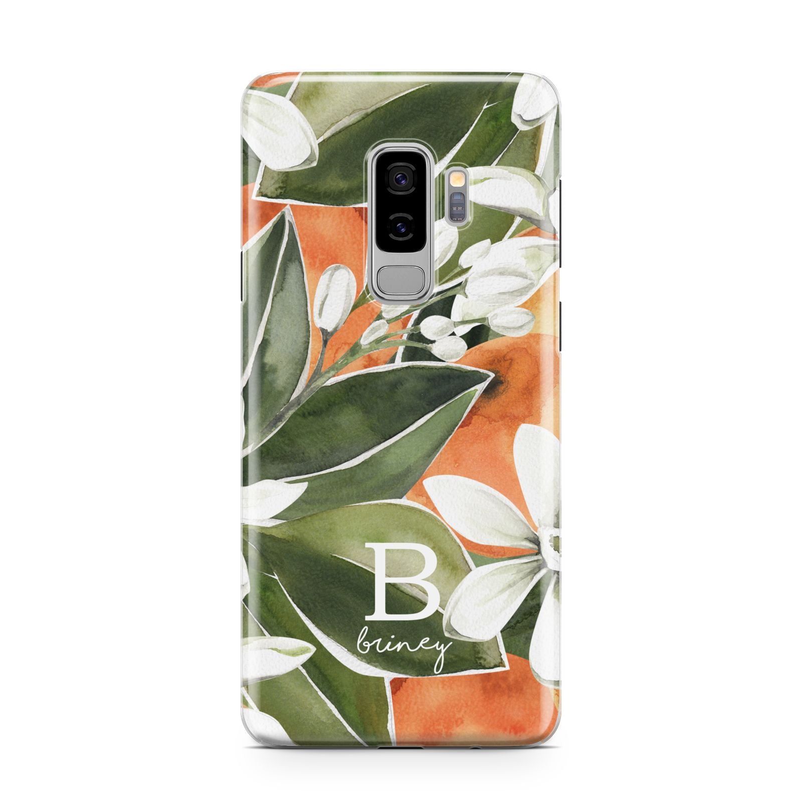 Personalised Orange Tree Samsung Galaxy S9 Plus Case on Silver phone