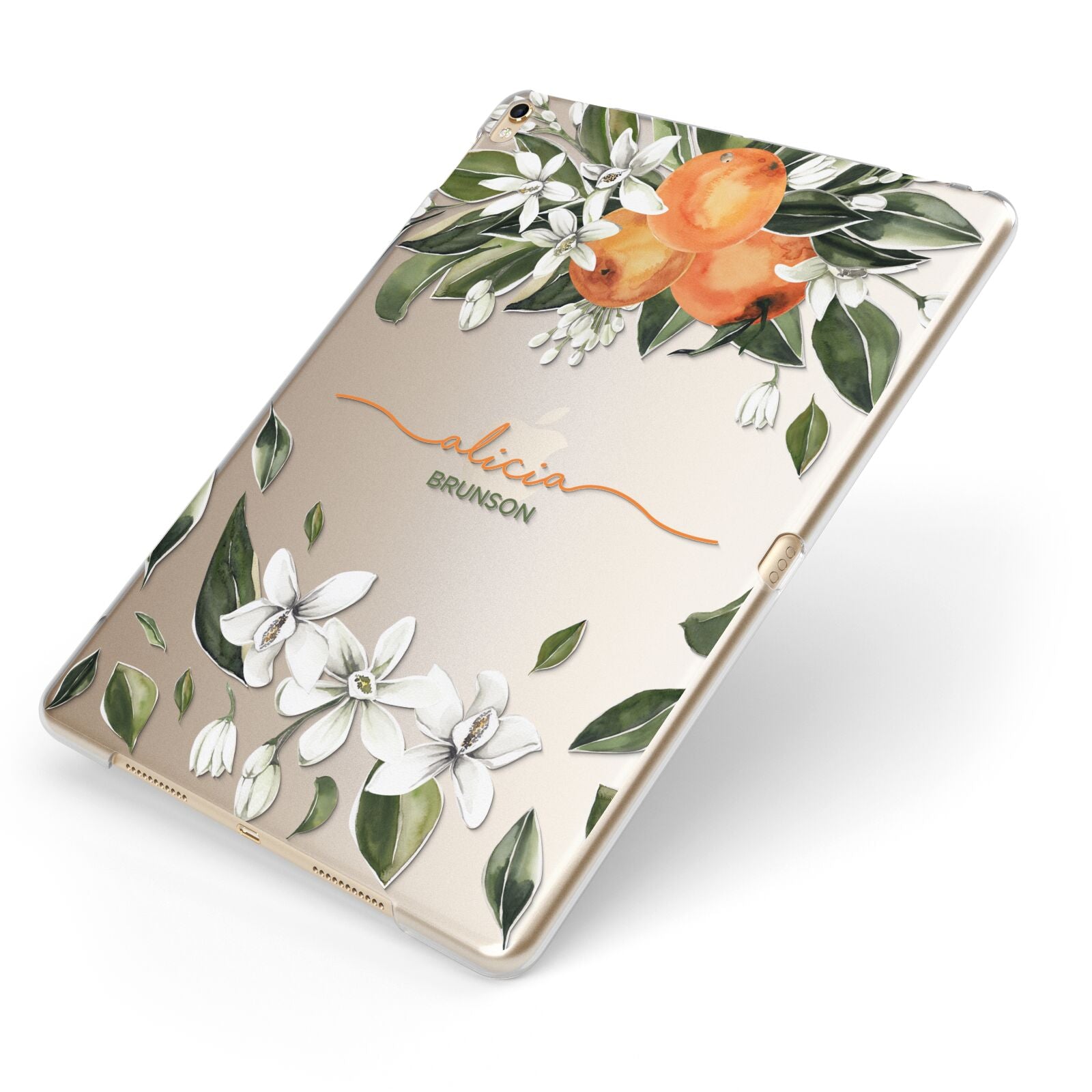 Personalised Orange Tree Wreath Apple iPad Case on Gold iPad Side View