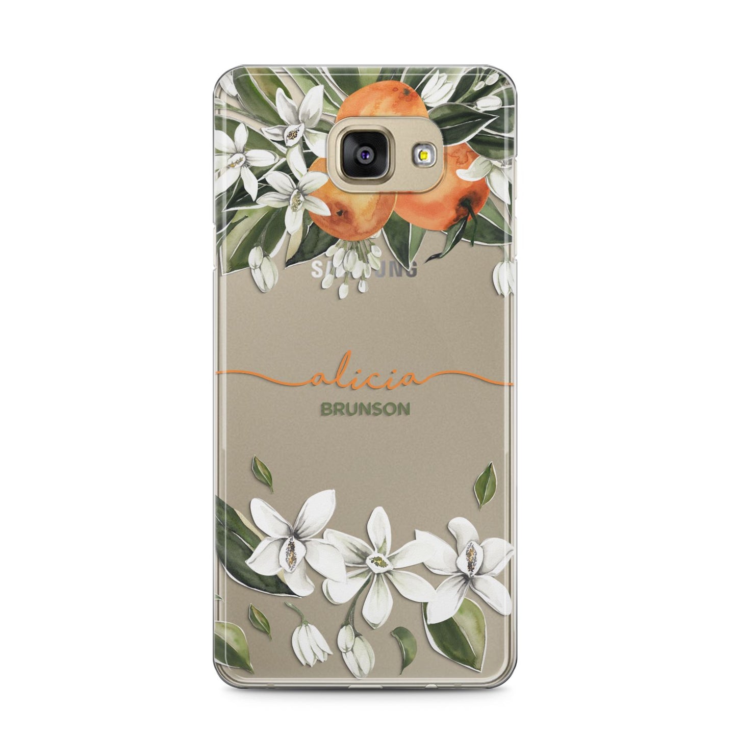 Personalised Orange Tree Wreath Samsung Galaxy A5 2016 Case on gold phone
