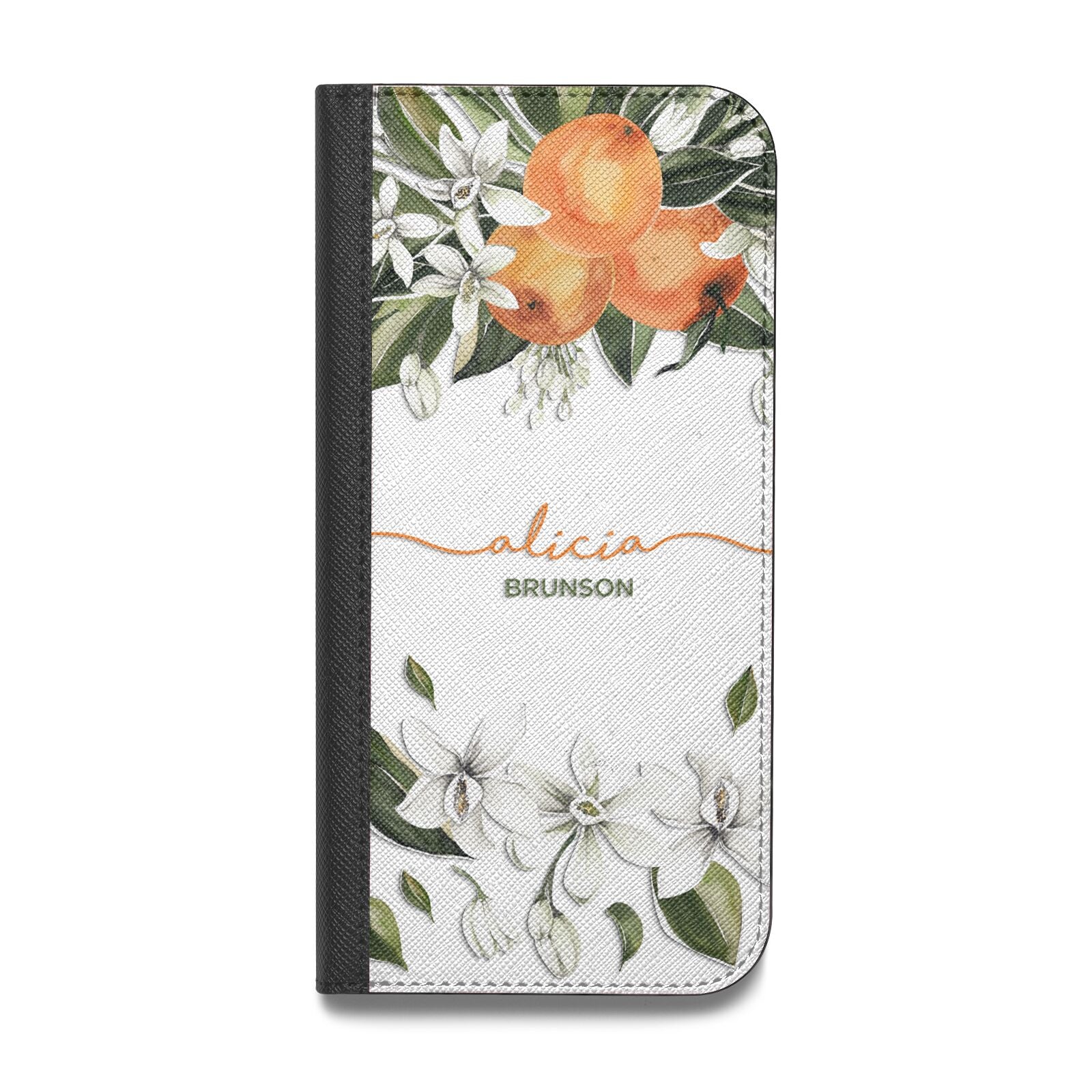 Personalised Orange Tree Wreath Vegan Leather Flip Samsung Case