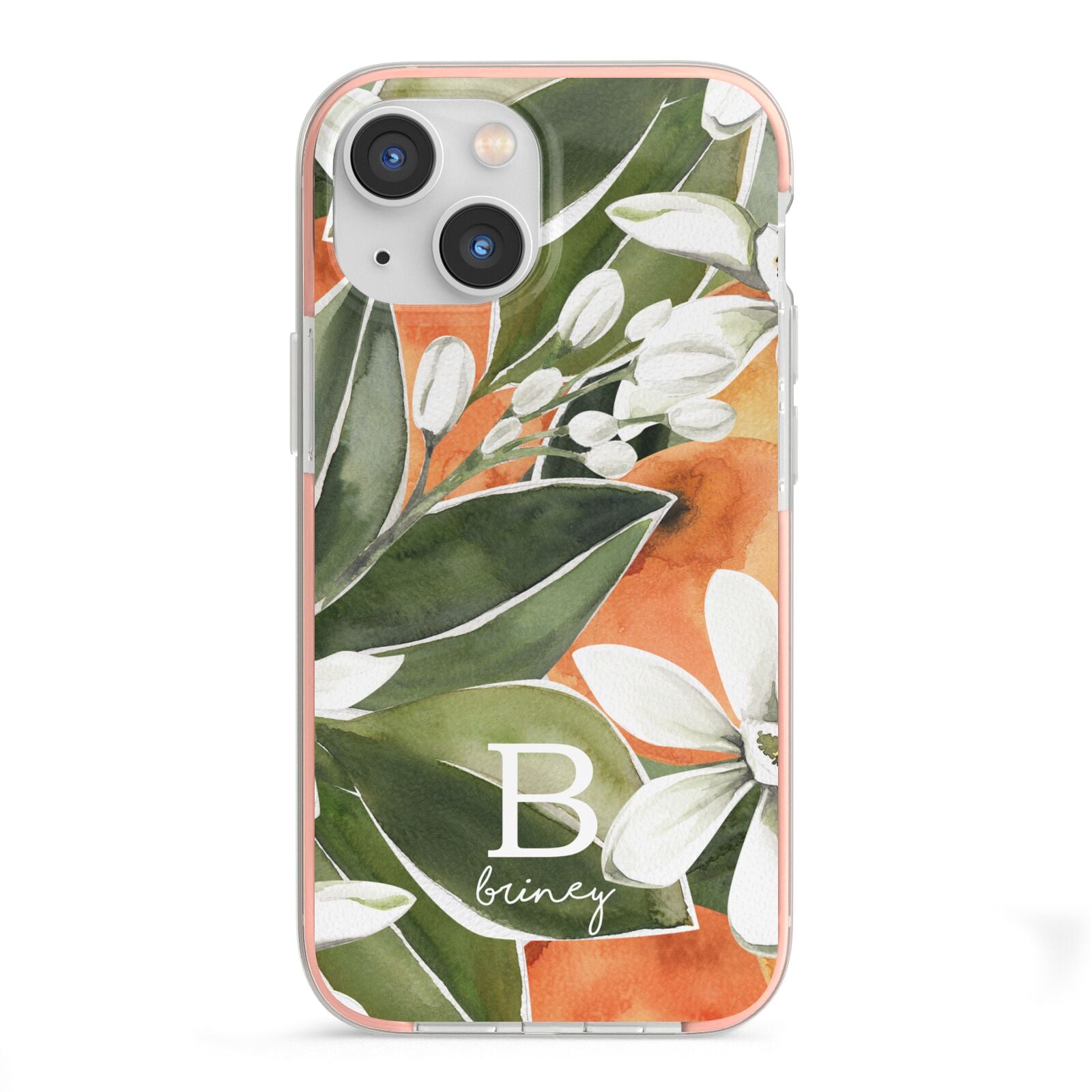 Personalised Orange Tree iPhone 13 Mini TPU Impact Case with Pink Edges