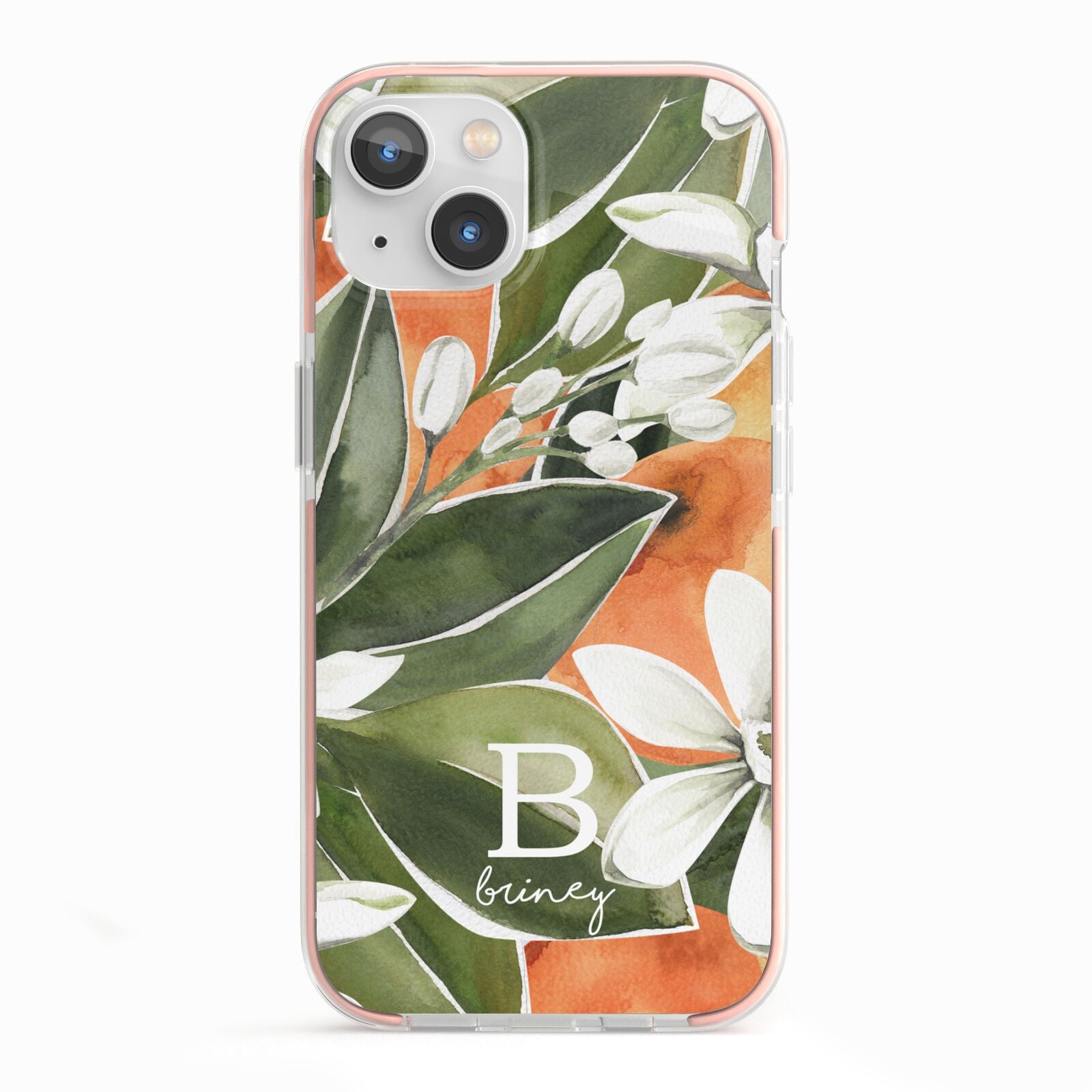 Personalised Orange Tree iPhone 13 TPU Impact Case with Pink Edges