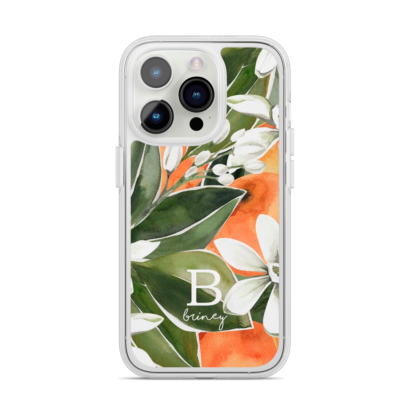 Personalised Orange Tree iPhone 14 Pro Clear Tough Case Silver