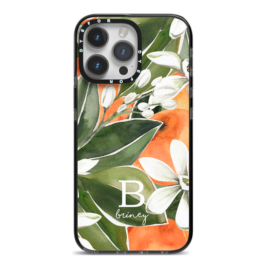 Personalised Orange Tree iPhone 14 Pro Max Black Impact Case on Silver phone