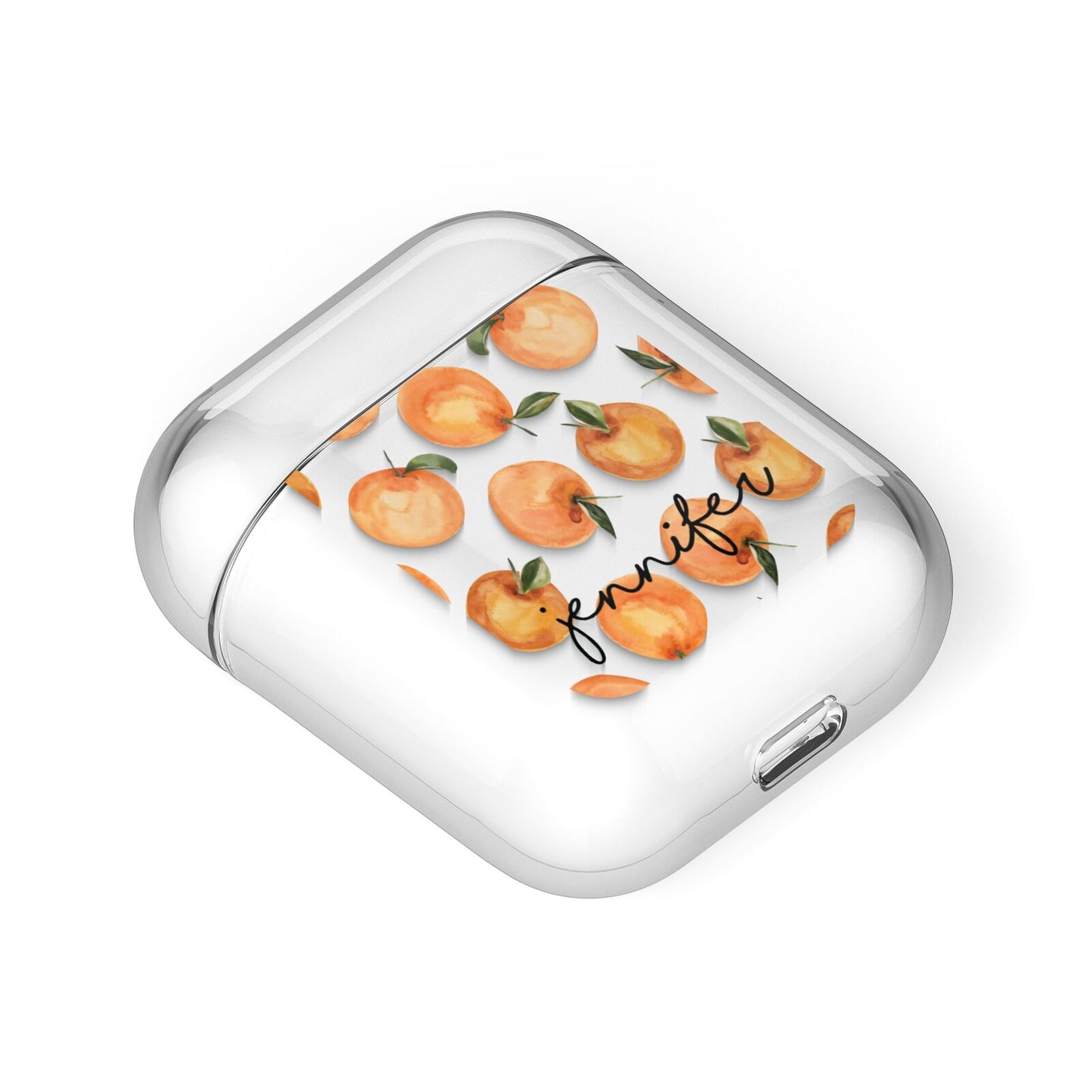 Personalised Oranges Name AirPods Case Laid Flat