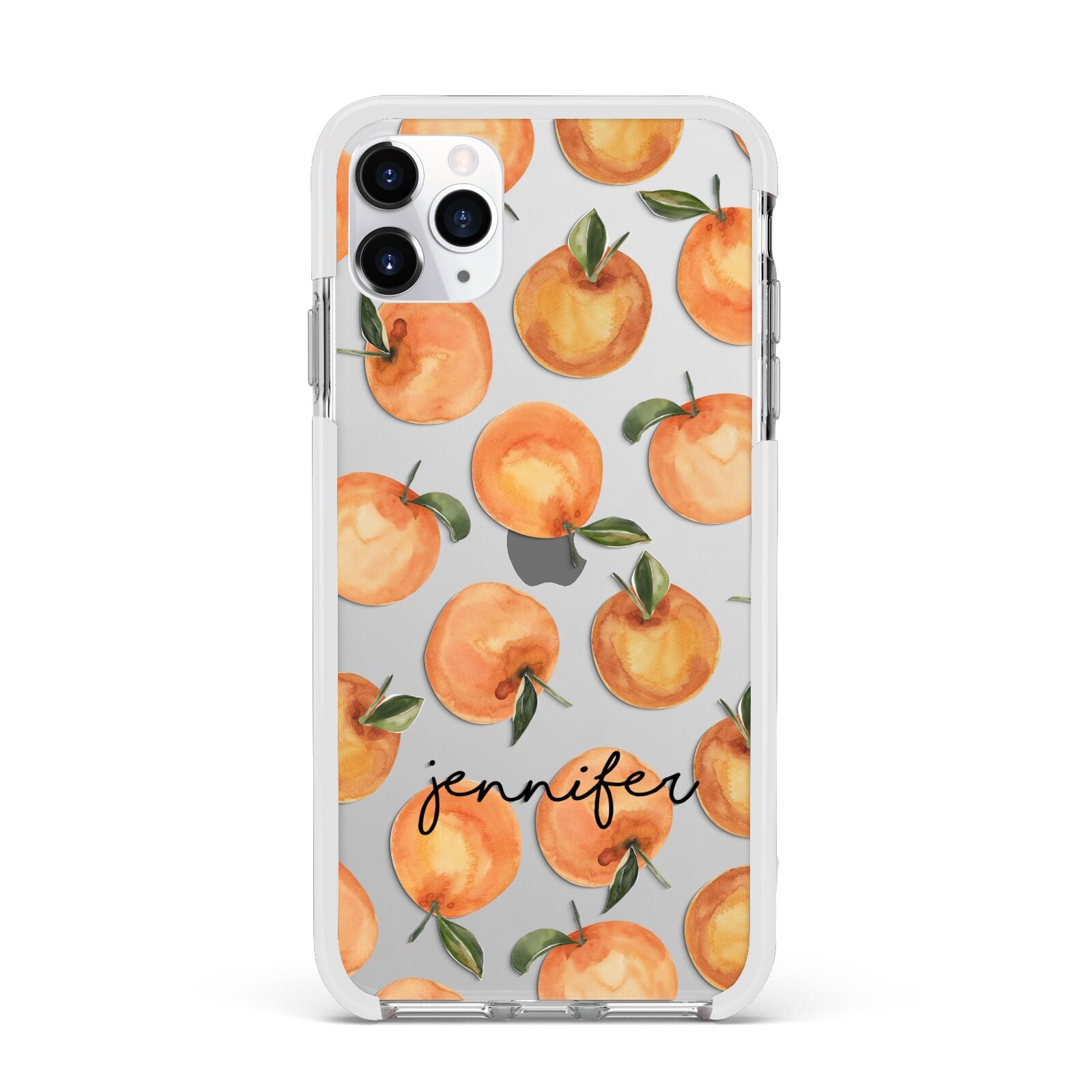 Personalised Oranges Name Apple iPhone 11 Pro Max in Silver with White Impact Case