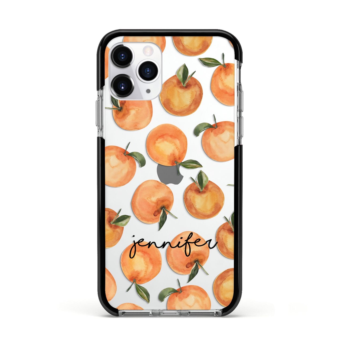 Personalised Oranges Name Apple iPhone 11 Pro in Silver with Black Impact Case