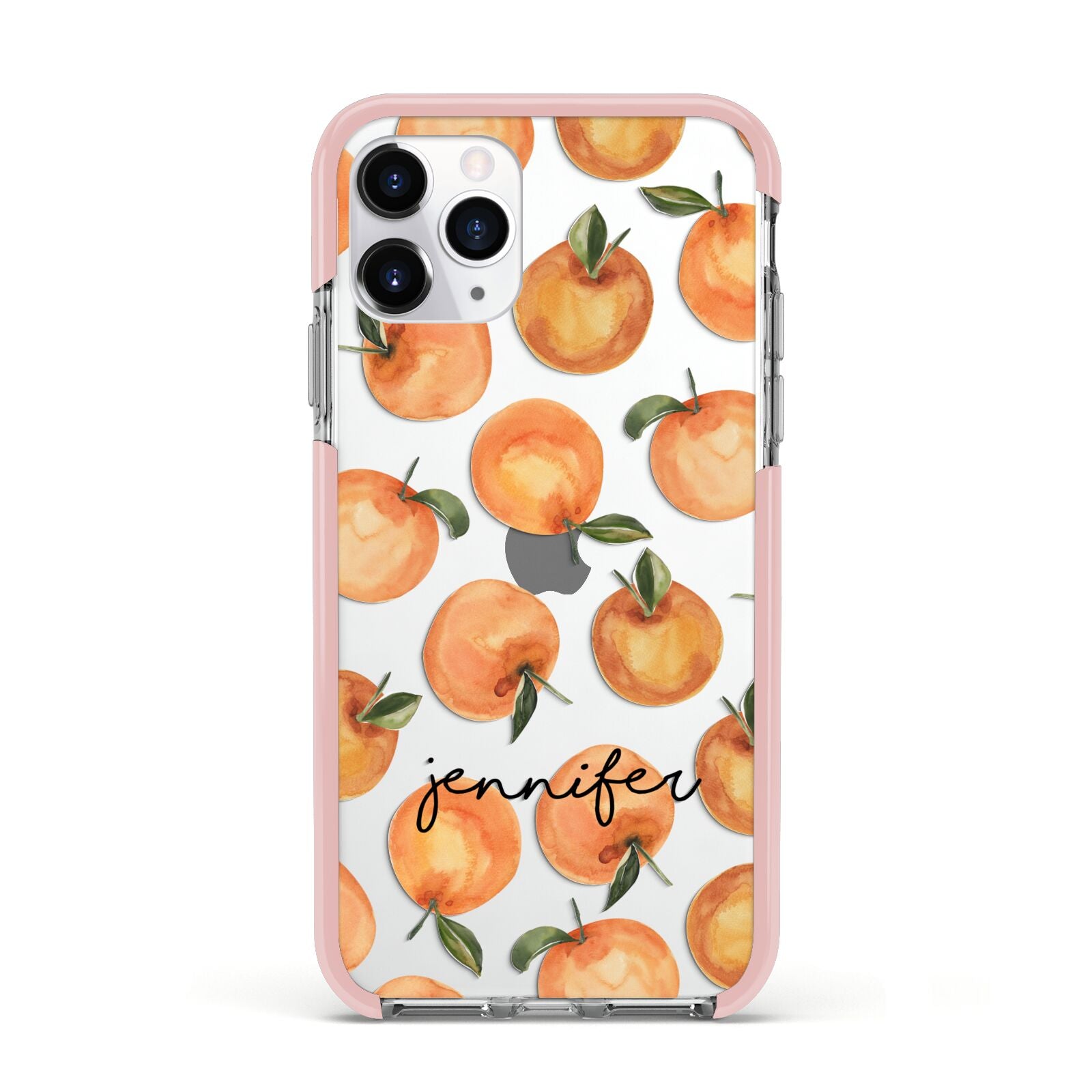 Personalised Oranges Name Apple iPhone 11 Pro in Silver with Pink Impact Case