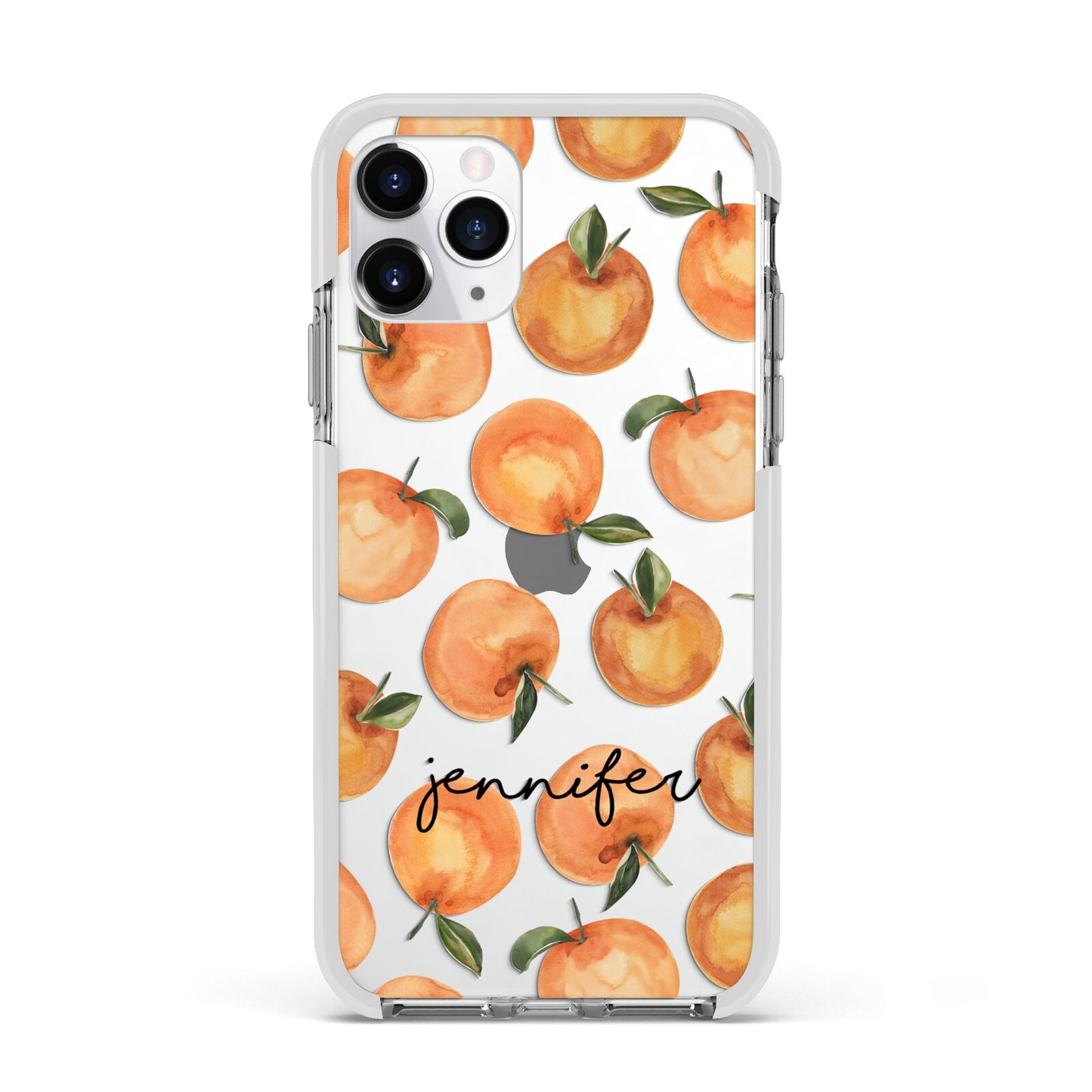 Personalised Oranges Name Apple iPhone 11 Pro in Silver with White Impact Case