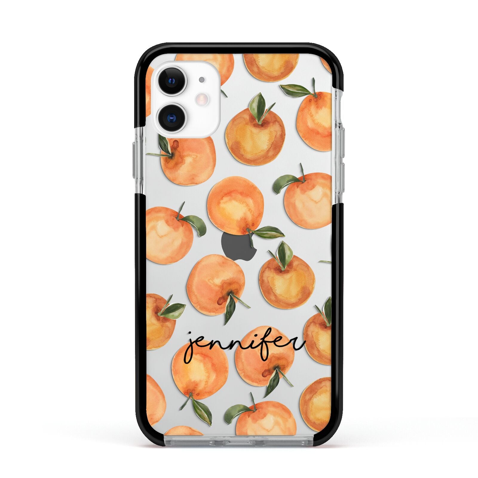 Personalised Oranges Name Apple iPhone 11 in White with Black Impact Case