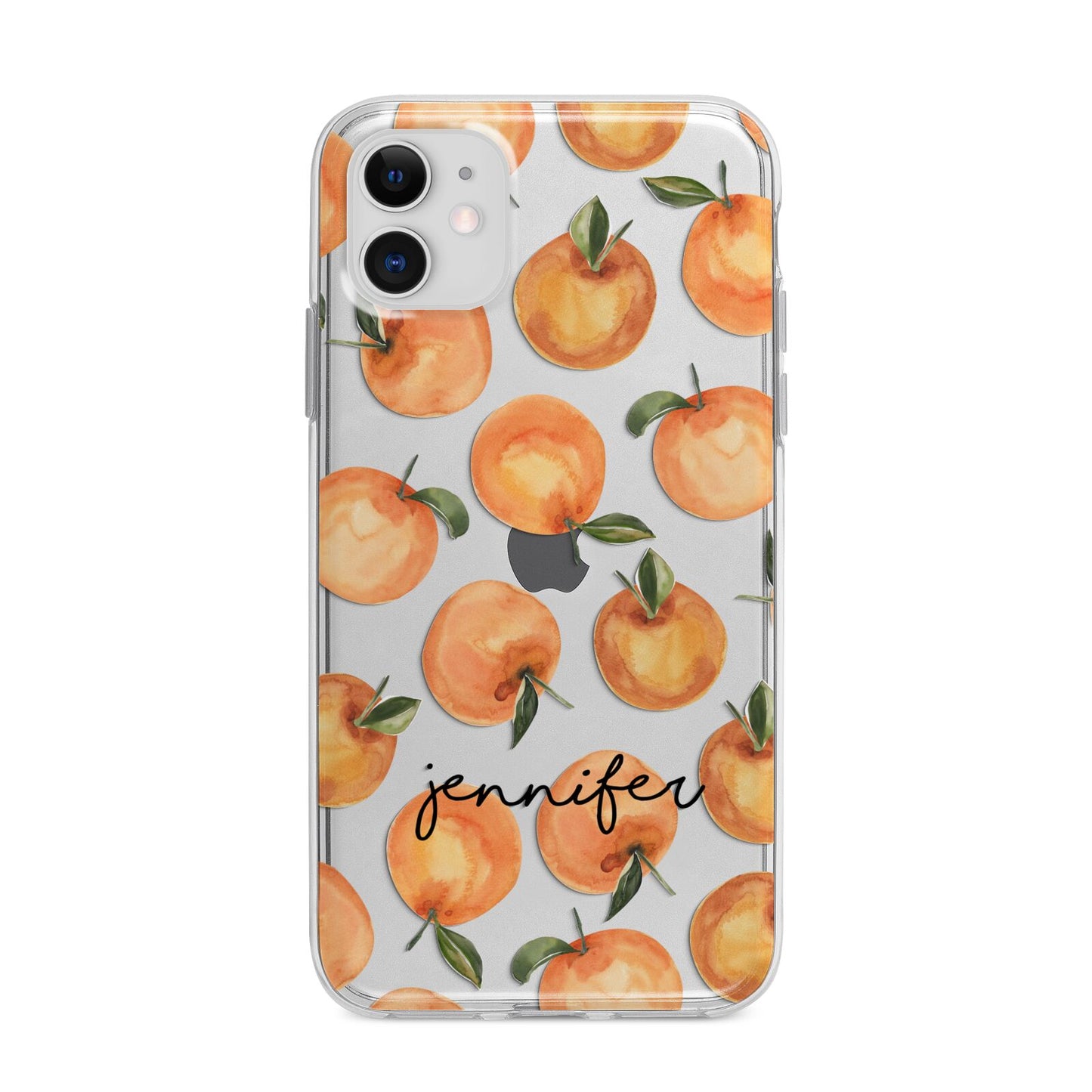 Personalised Oranges Name Apple iPhone 11 in White with Bumper Case