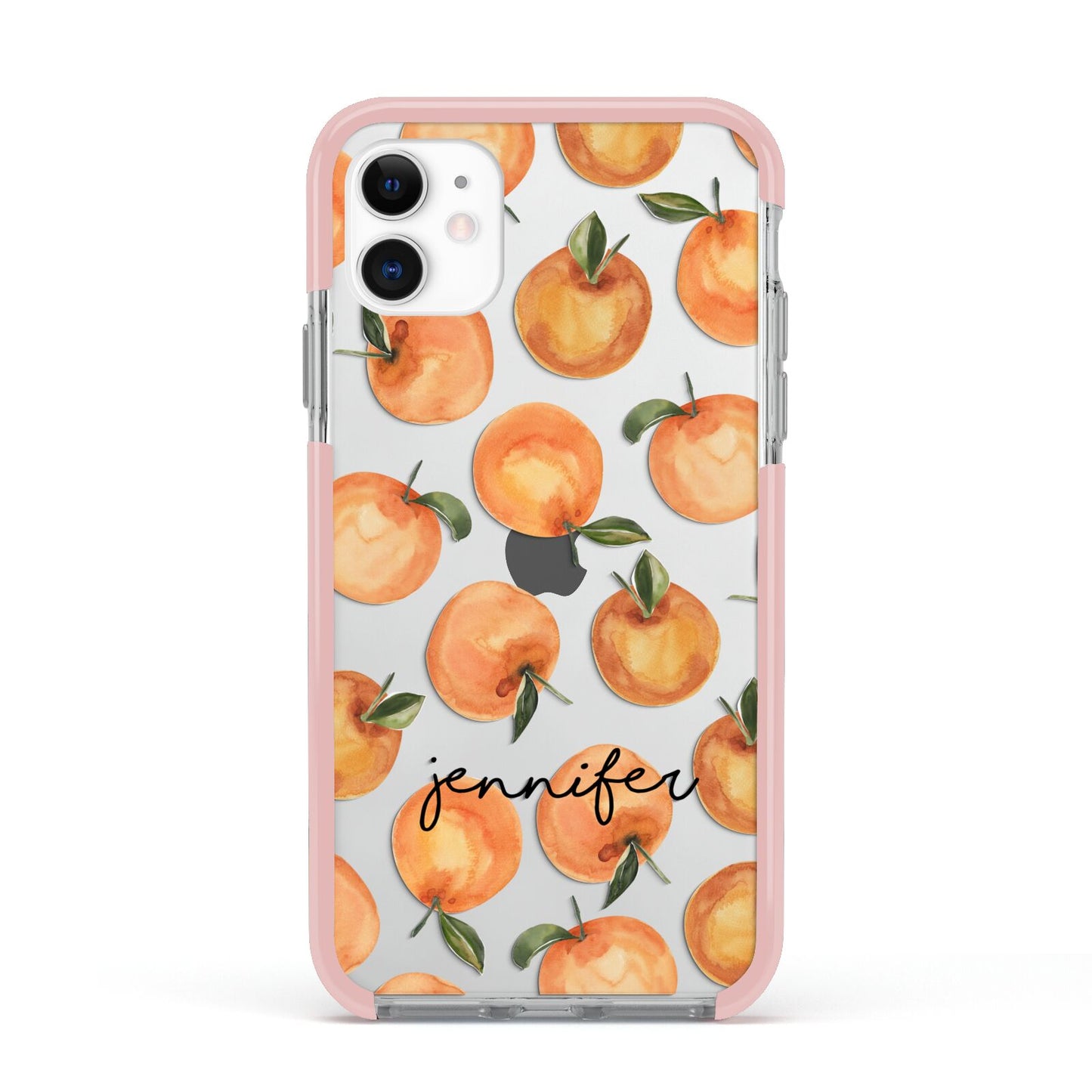 Personalised Oranges Name Apple iPhone 11 in White with Pink Impact Case