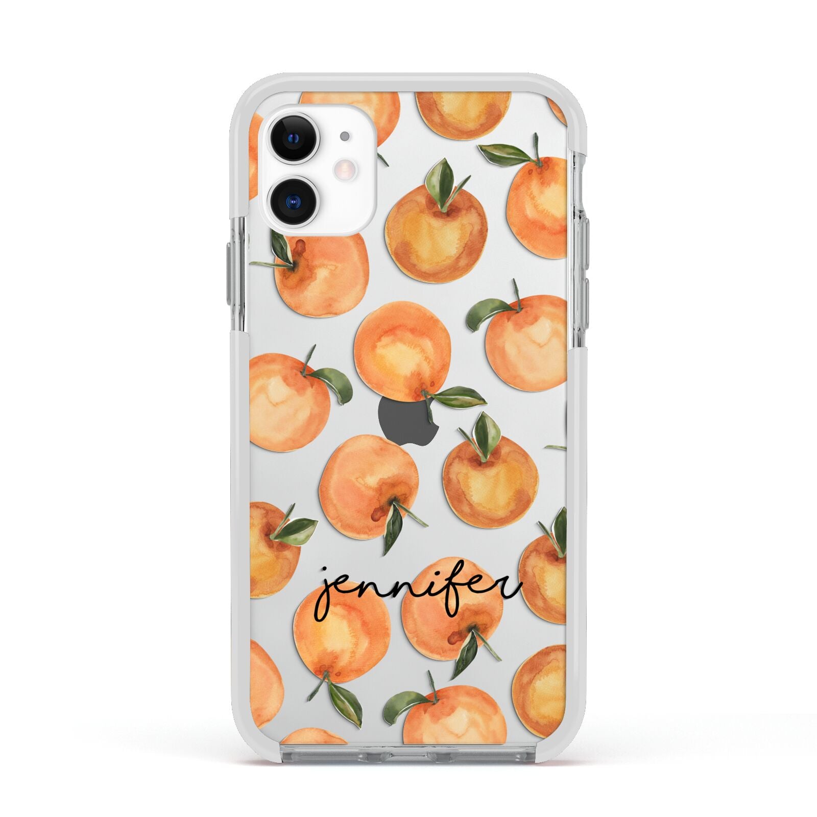 Personalised Oranges Name Apple iPhone 11 in White with White Impact Case