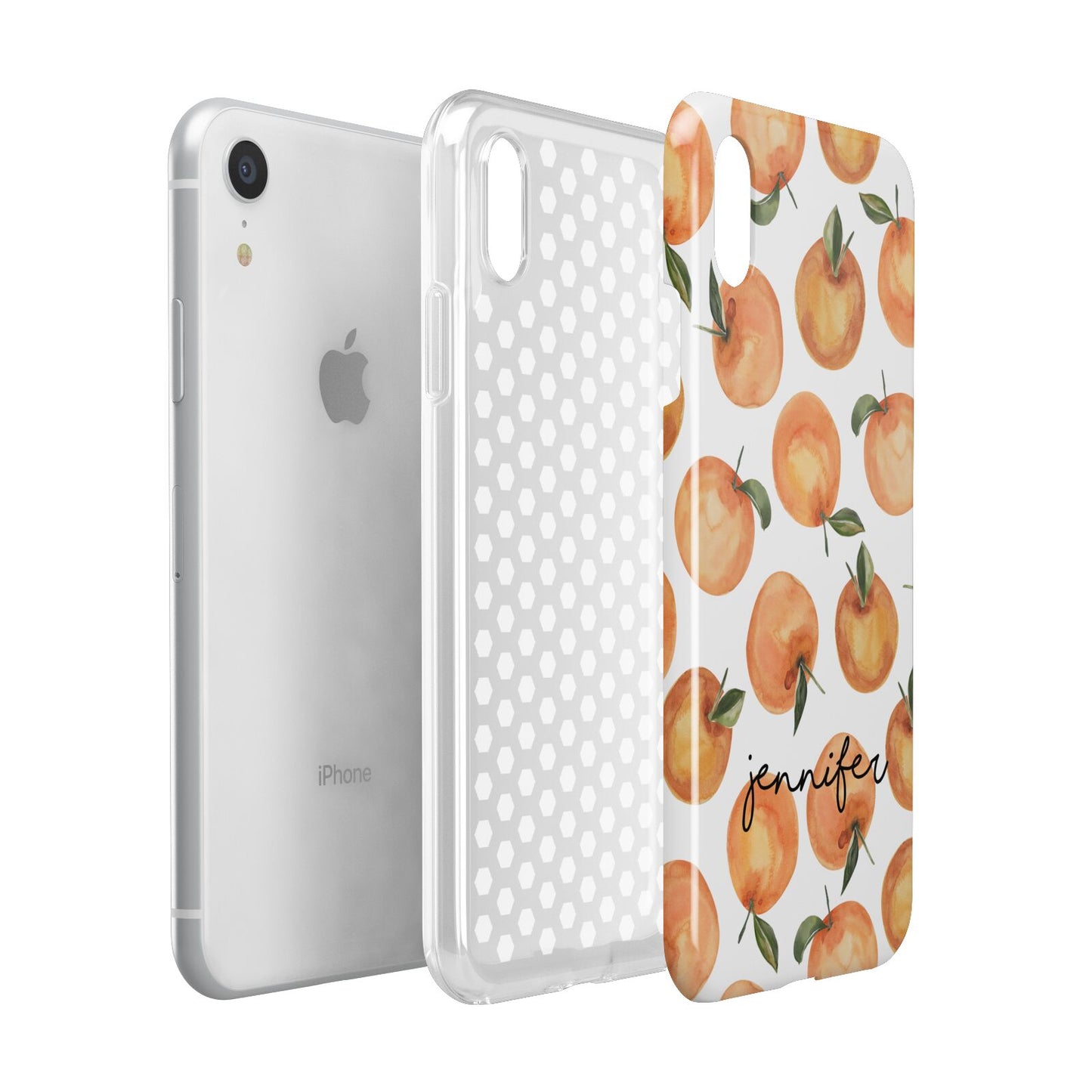 Personalised Oranges Name Apple iPhone XR White 3D Tough Case Expanded view