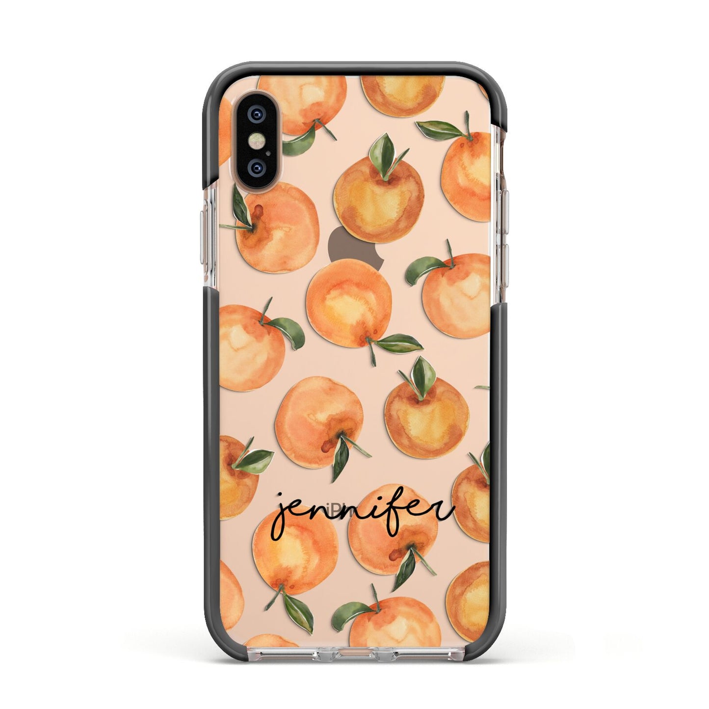 Personalised Oranges Name Apple iPhone Xs Impact Case Black Edge on Gold Phone