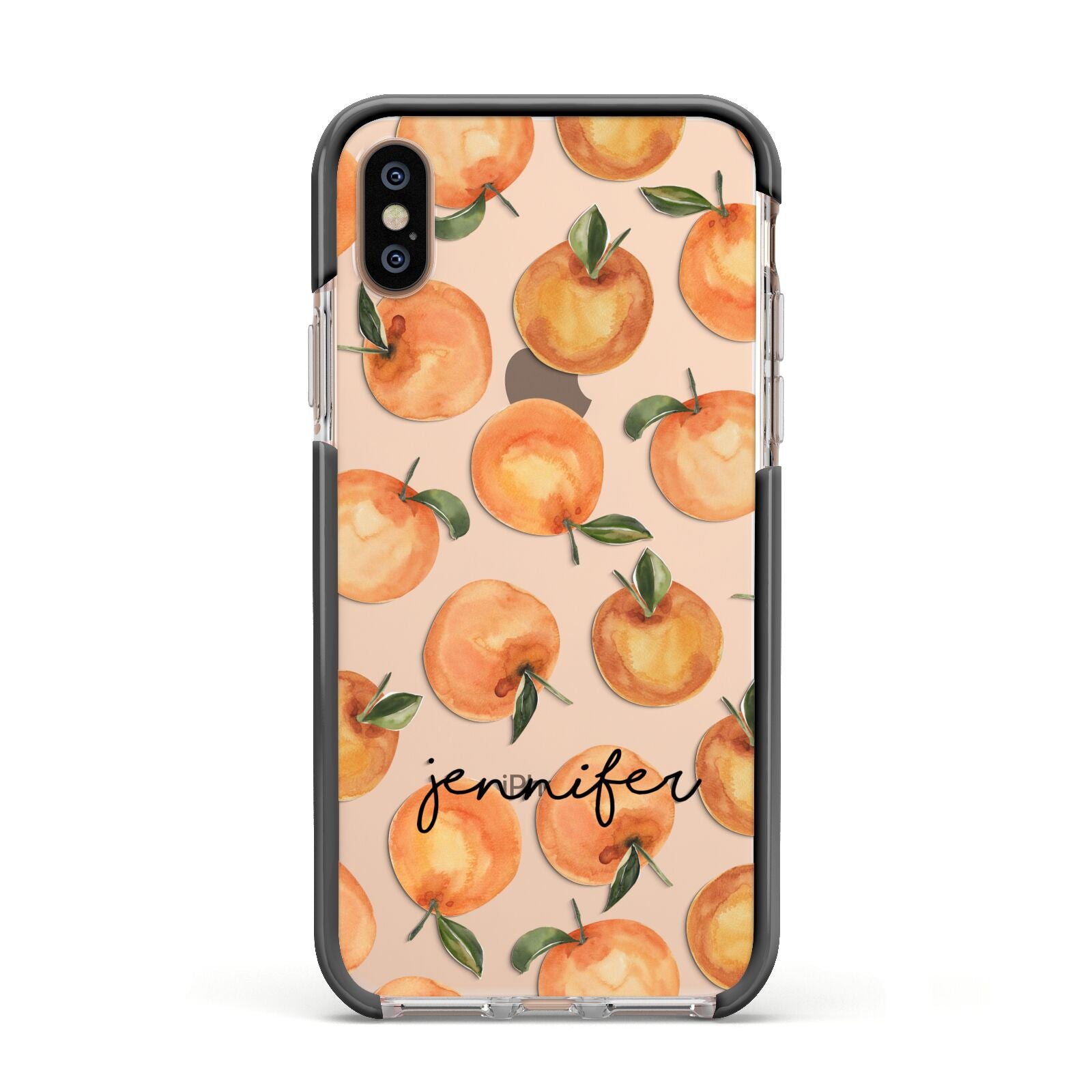 Personalised Oranges Name Apple iPhone Xs Impact Case Black Edge on Gold Phone