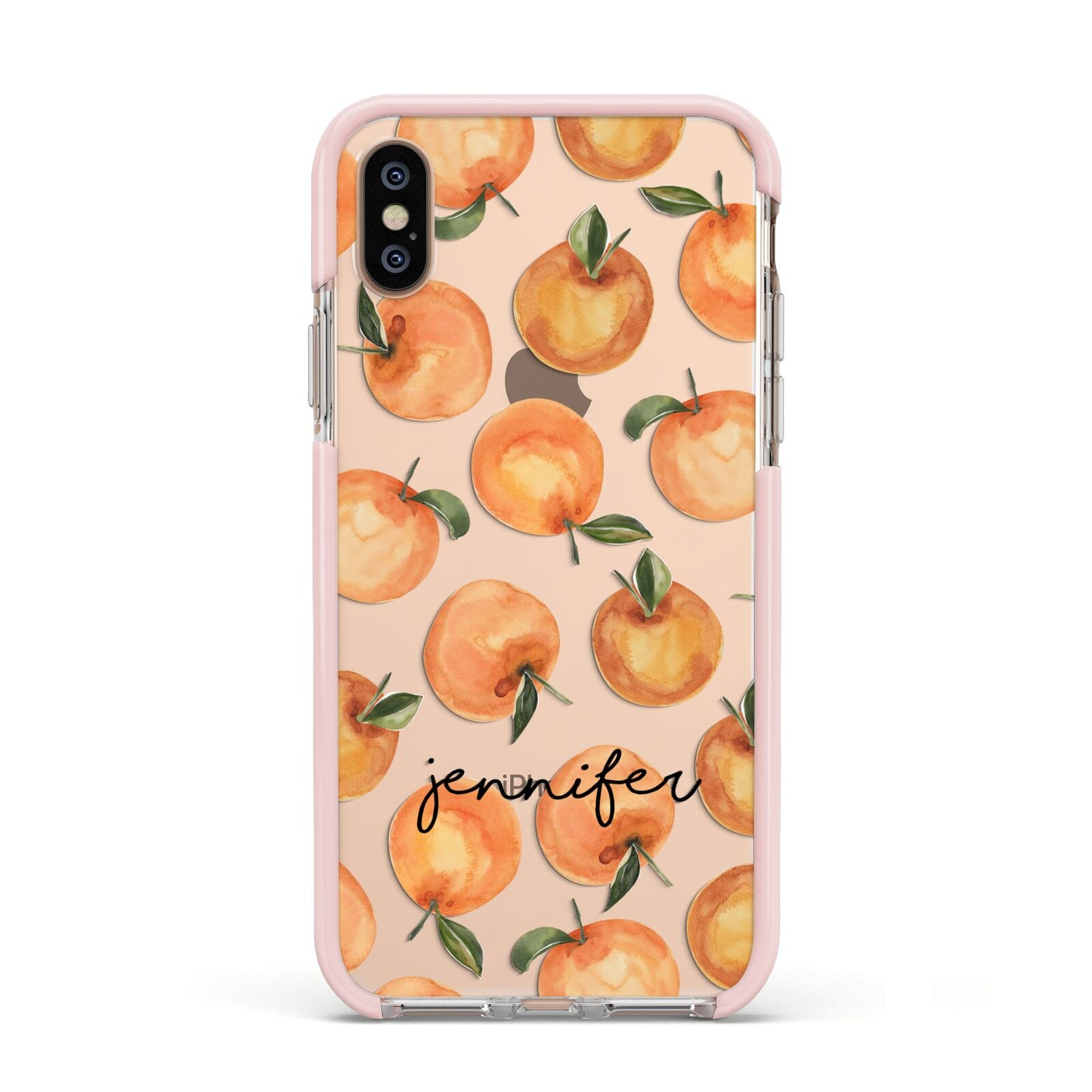 Personalised Oranges Name Apple iPhone Xs Impact Case Pink Edge on Gold Phone