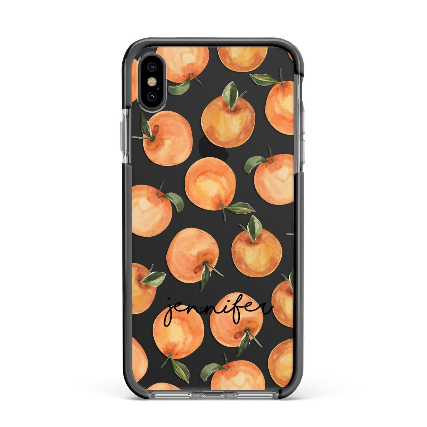 Personalised Oranges Name Apple iPhone Xs Max Impact Case Black Edge on Black Phone