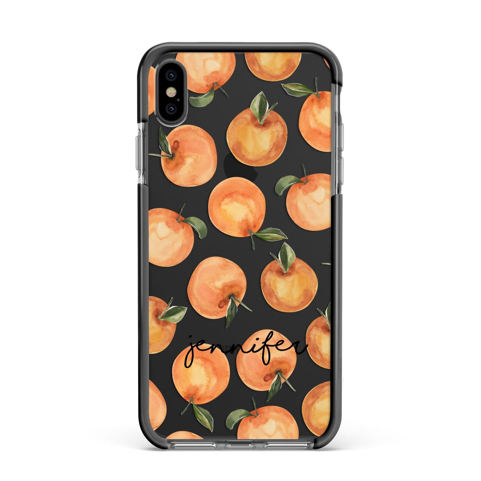 Personalised Oranges Name Apple iPhone Xs Max Impact Case Black Edge on Black Phone