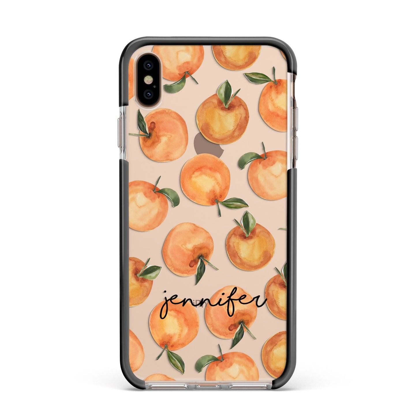 Personalised Oranges Name Apple iPhone Xs Max Impact Case Black Edge on Gold Phone