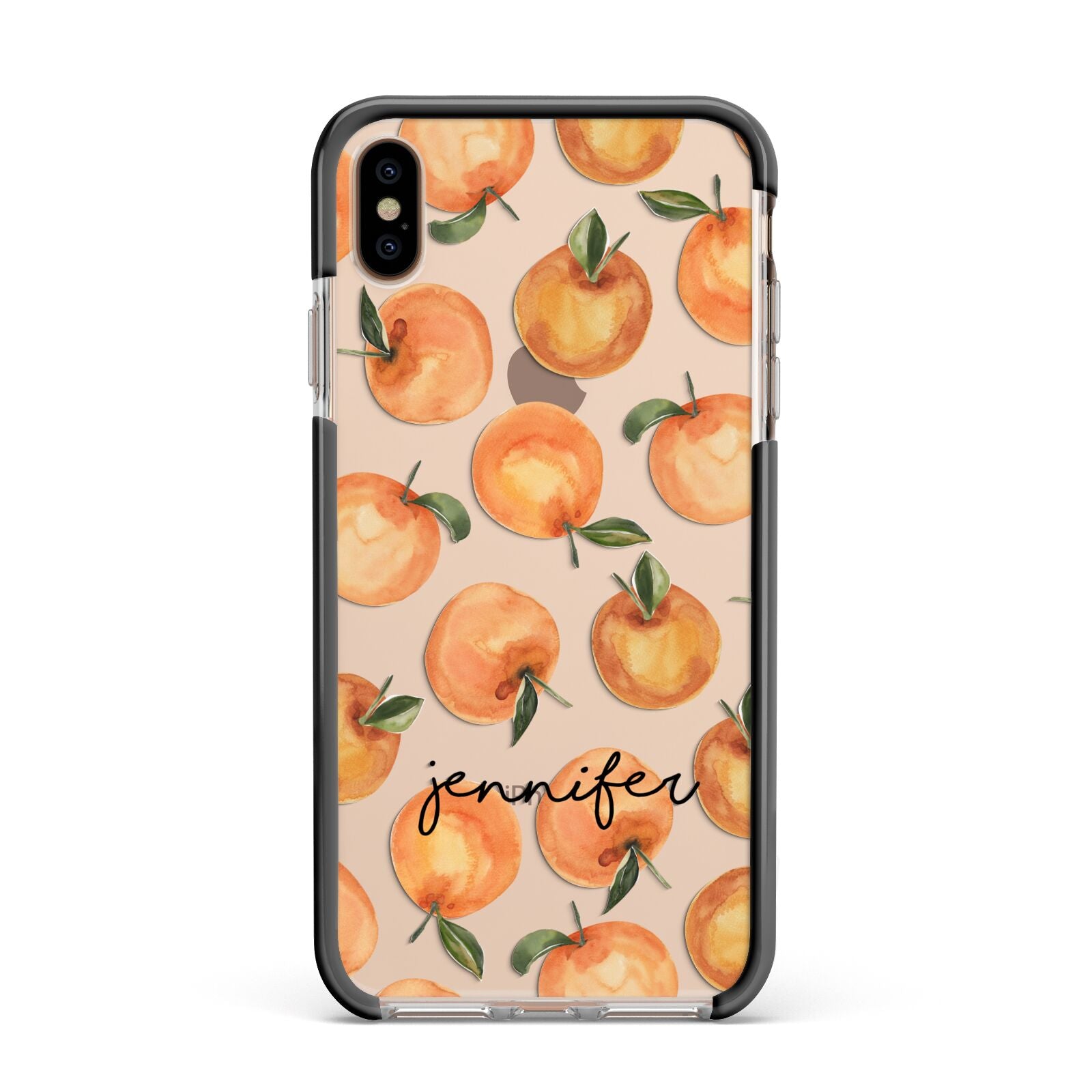 Personalised Oranges Name Apple iPhone Xs Max Impact Case Black Edge on Gold Phone