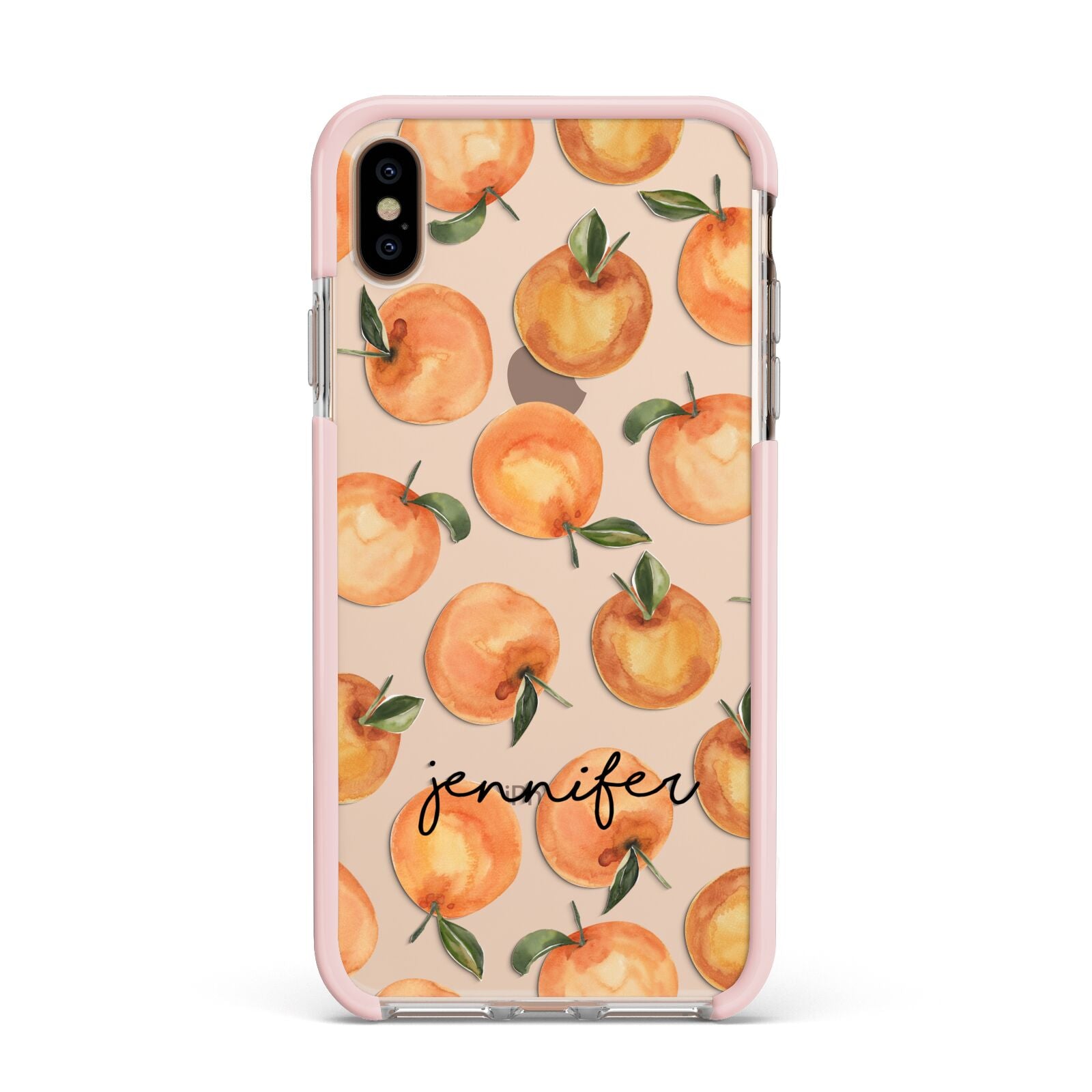 Personalised Oranges Name Apple iPhone Xs Max Impact Case Pink Edge on Gold Phone