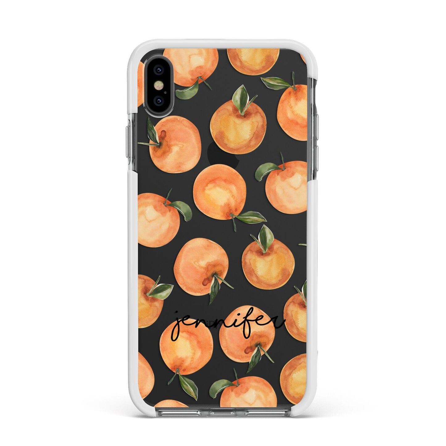 Personalised Oranges Name Apple iPhone Xs Max Impact Case White Edge on Black Phone