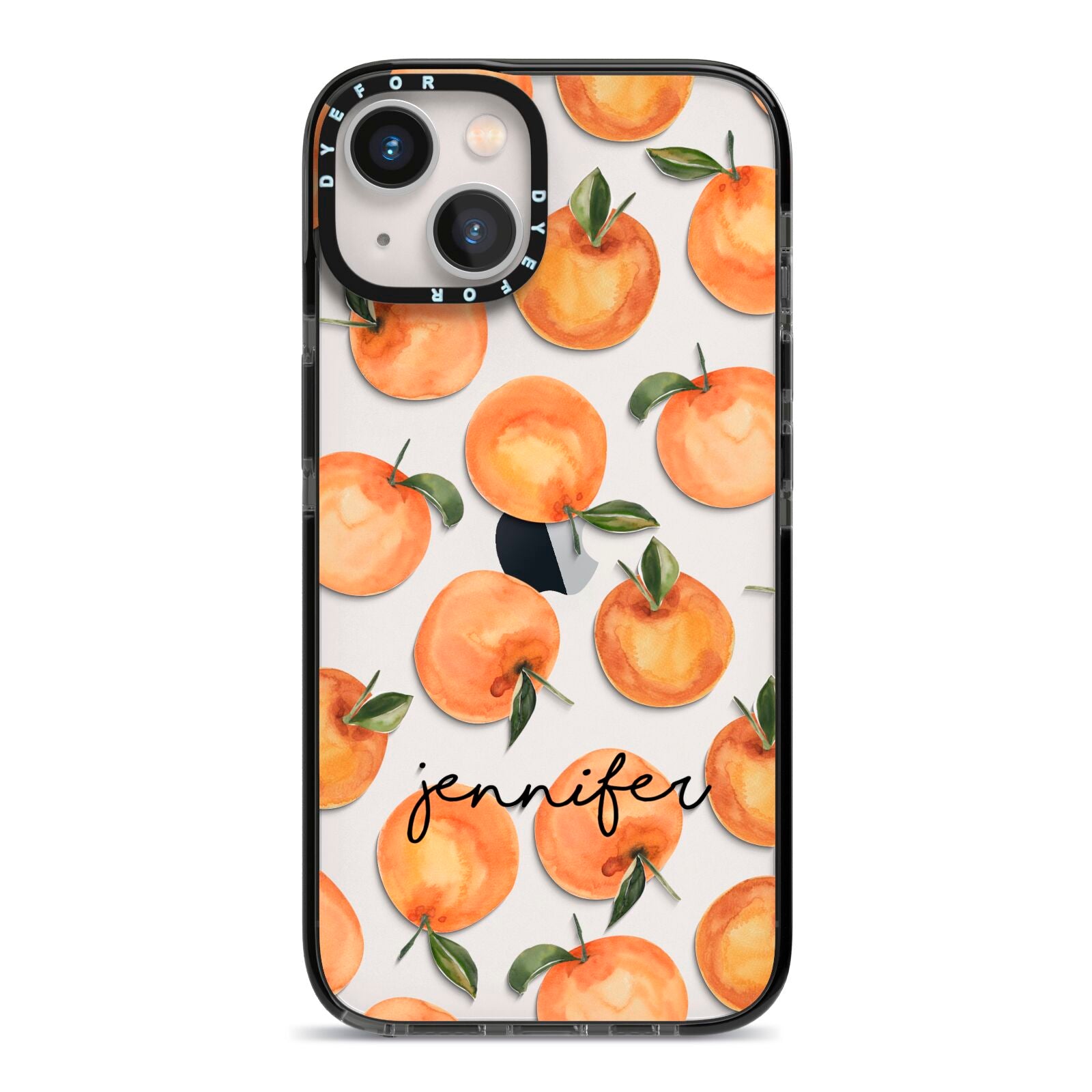 Personalised Oranges Name iPhone 13 Black Impact Case on Silver phone