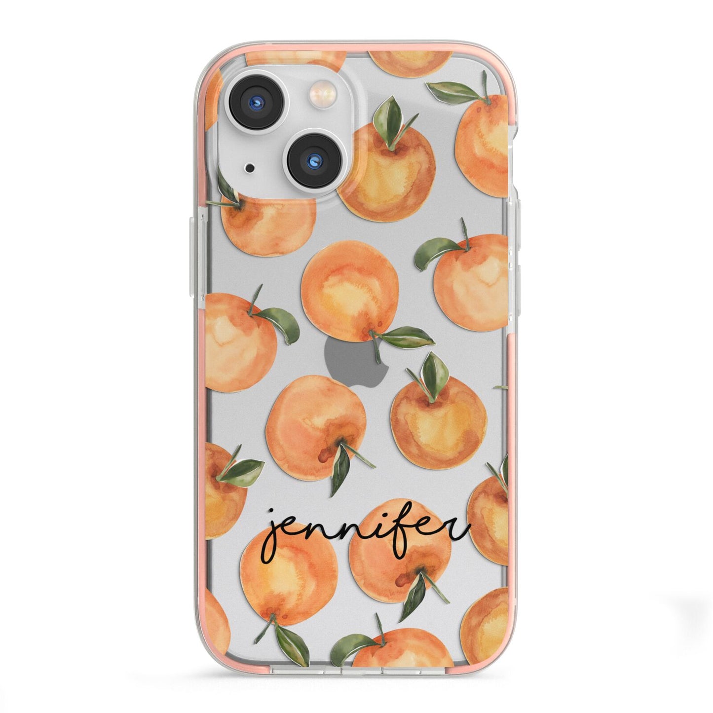 Personalised Oranges Name iPhone 13 Mini TPU Impact Case with Pink Edges