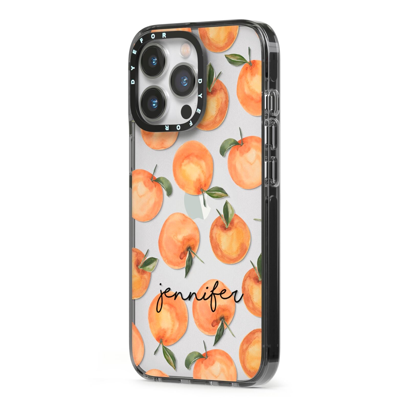 Personalised Oranges Name iPhone 13 Pro Black Impact Case Side Angle on Silver phone