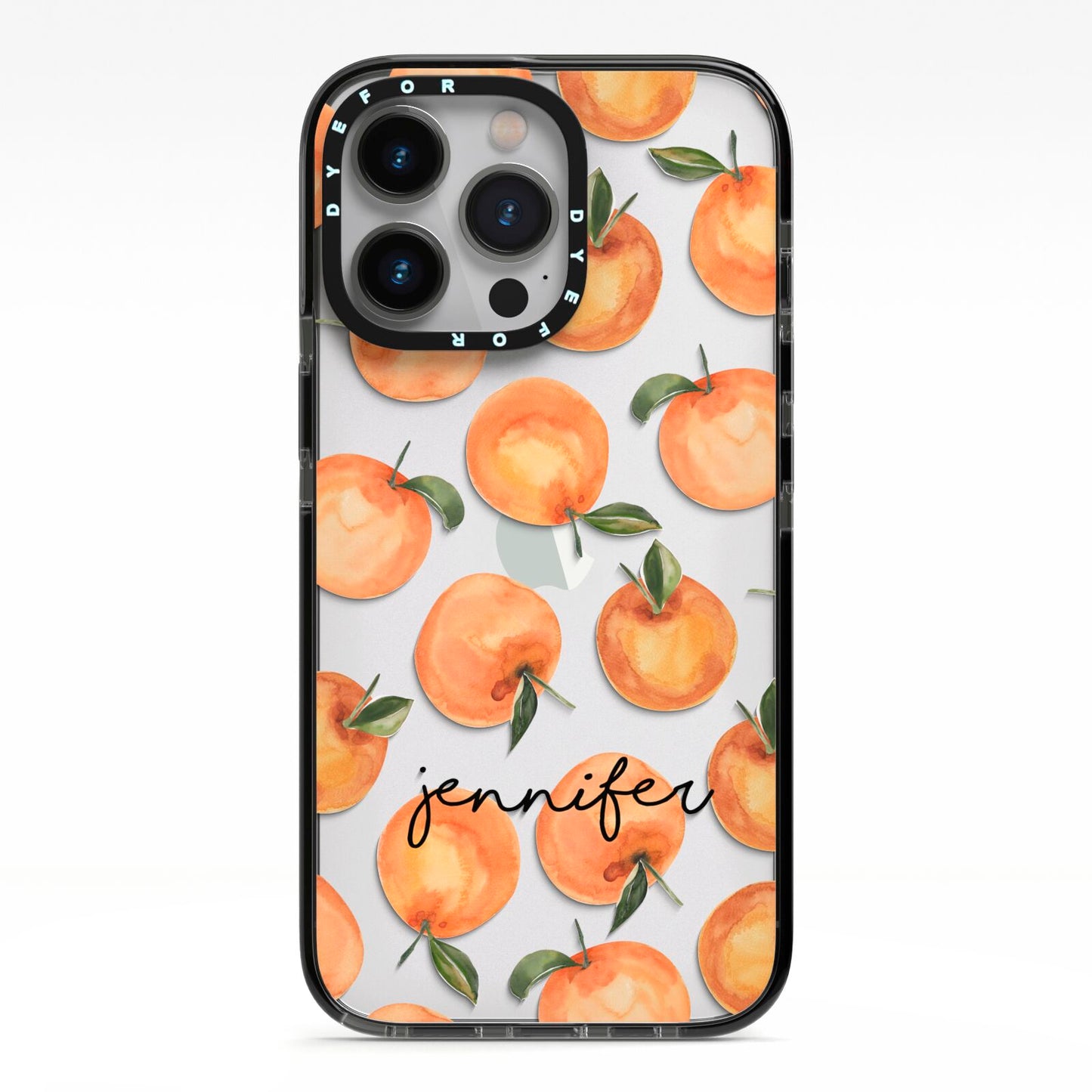 Personalised Oranges Name iPhone 13 Pro Black Impact Case on Silver phone