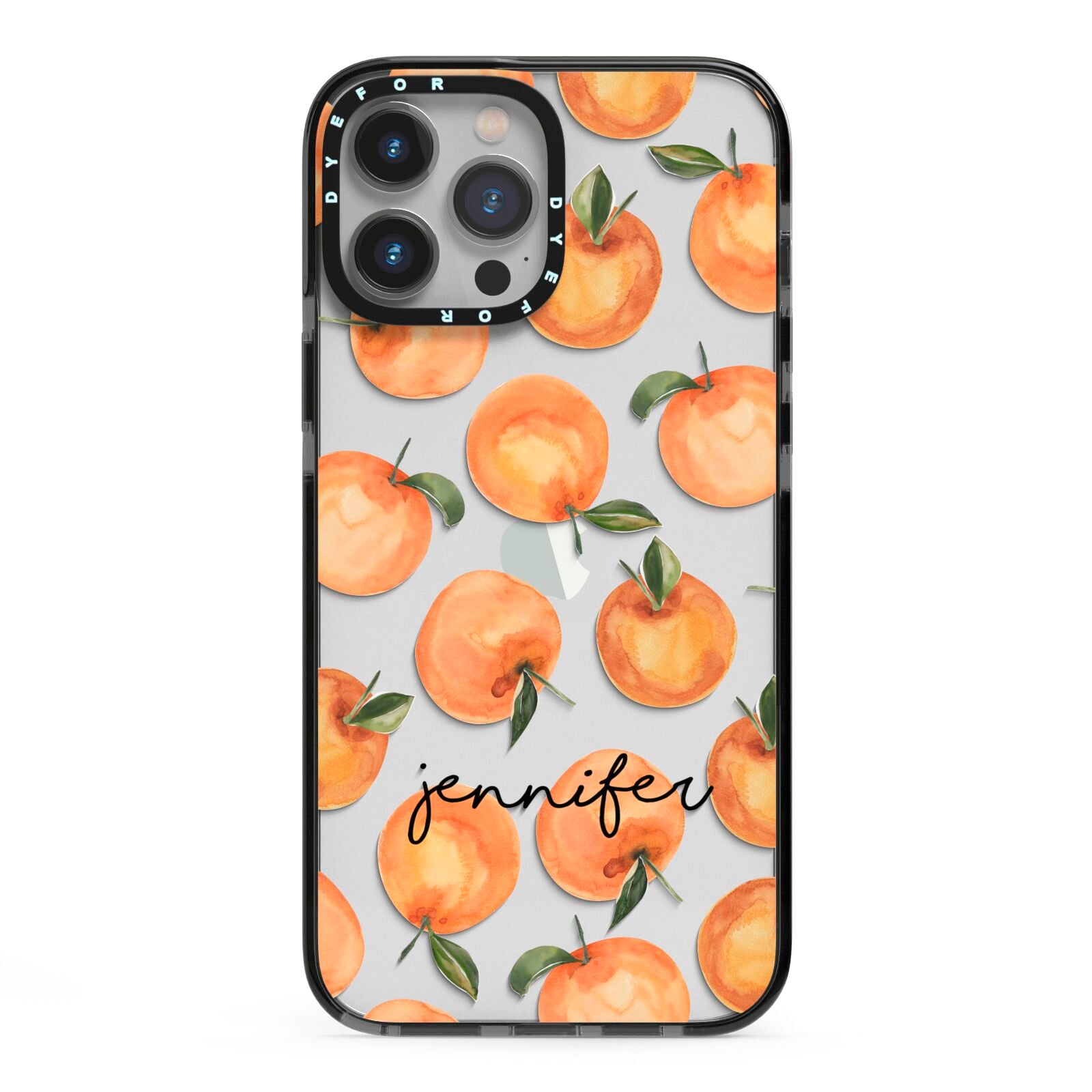 Personalised Oranges Name iPhone 13 Pro Max Black Impact Case on Silver phone