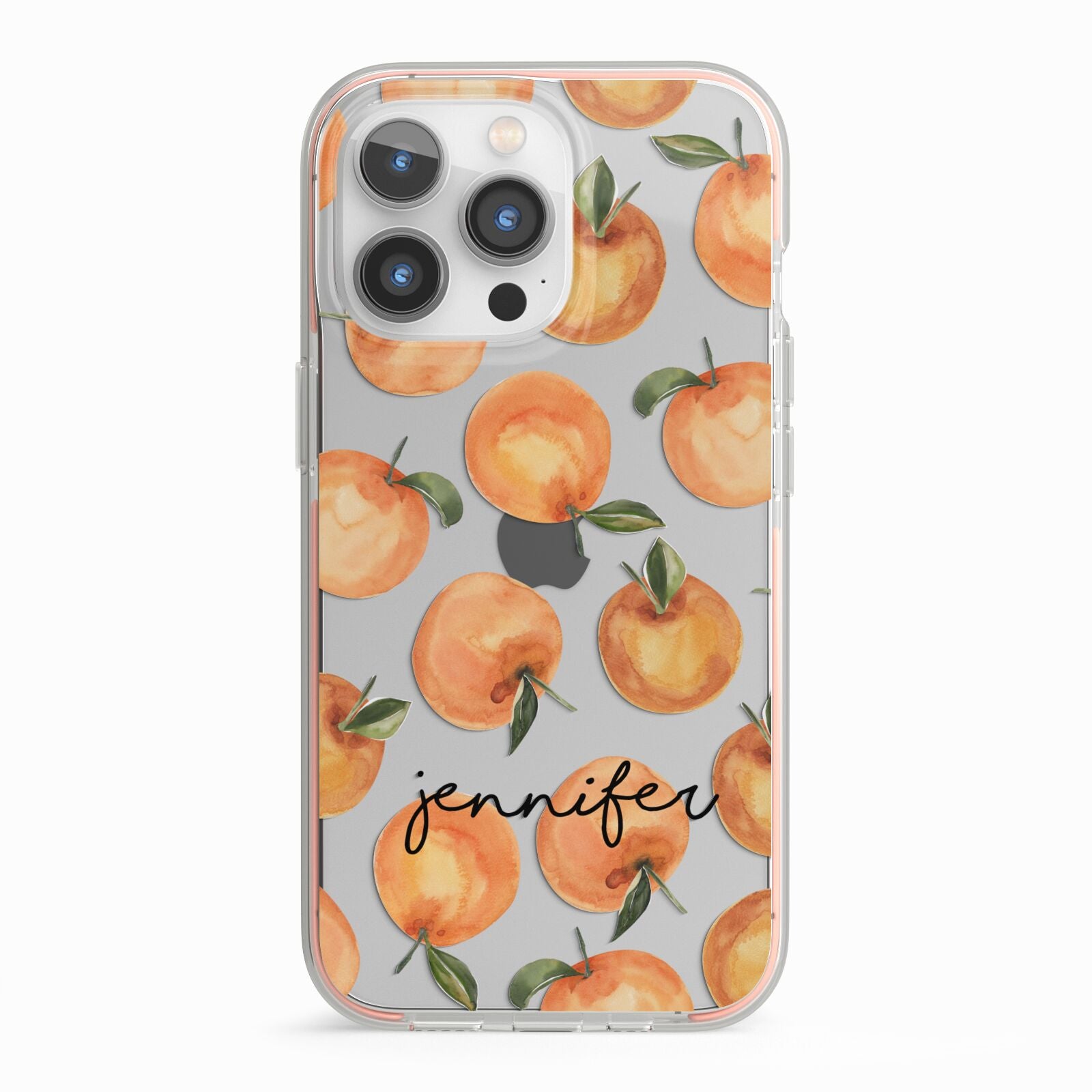 Personalised Oranges Name iPhone 13 Pro TPU Impact Case with Pink Edges