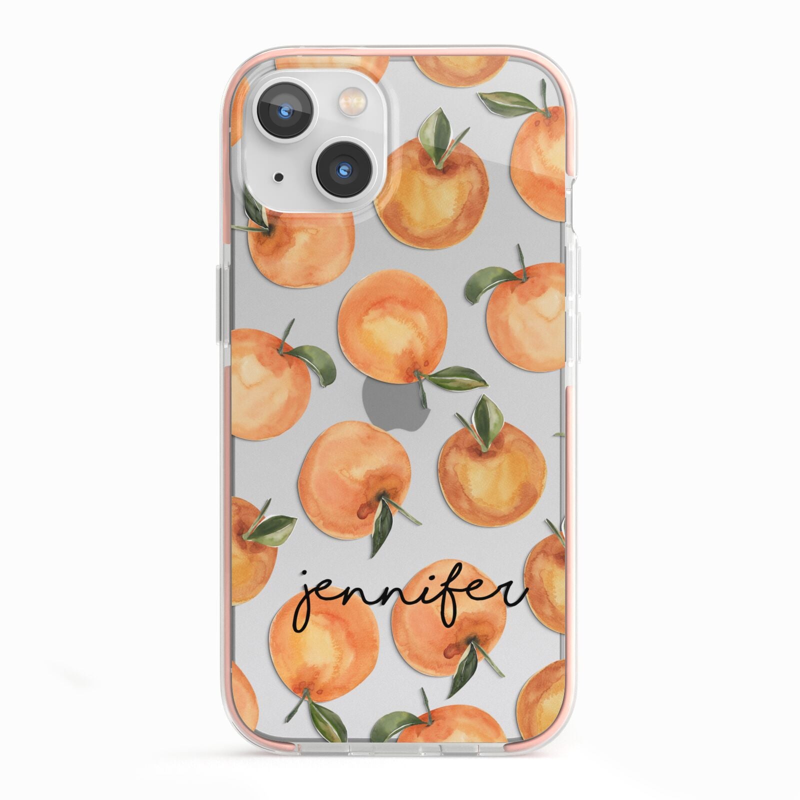 Personalised Oranges Name iPhone 13 TPU Impact Case with Pink Edges