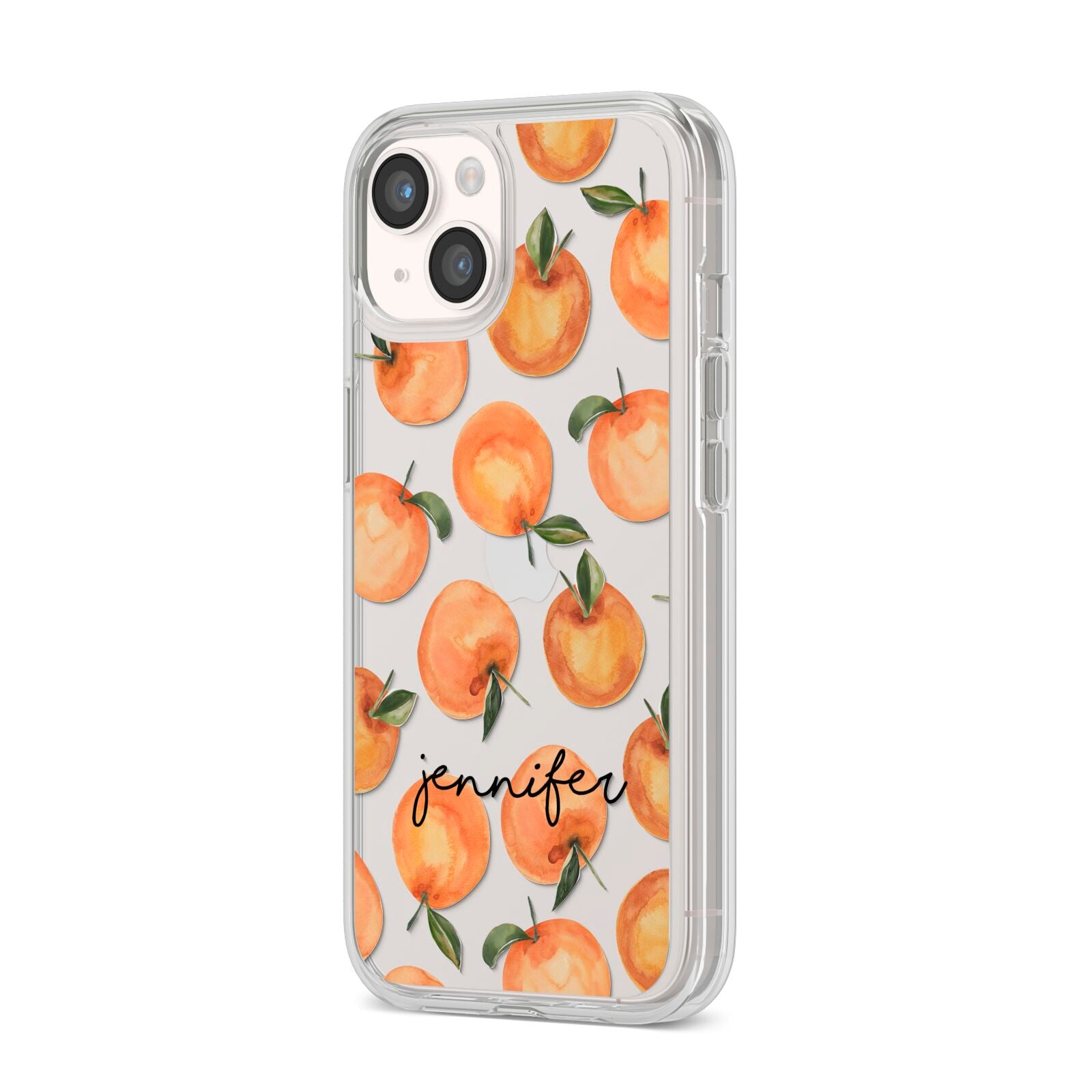 Personalised Oranges Name iPhone 14 Clear Tough Case Starlight Angled Image