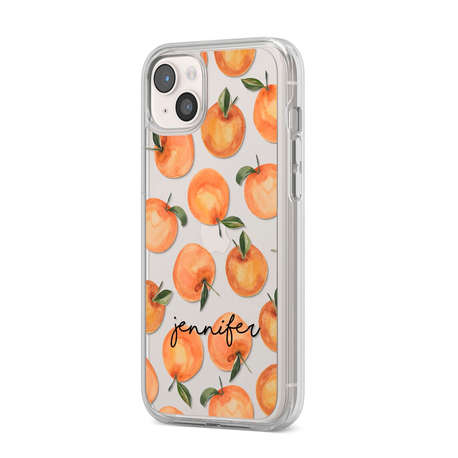 Personalised Oranges Name iPhone 14 Plus Clear Tough Case Starlight Angled Image