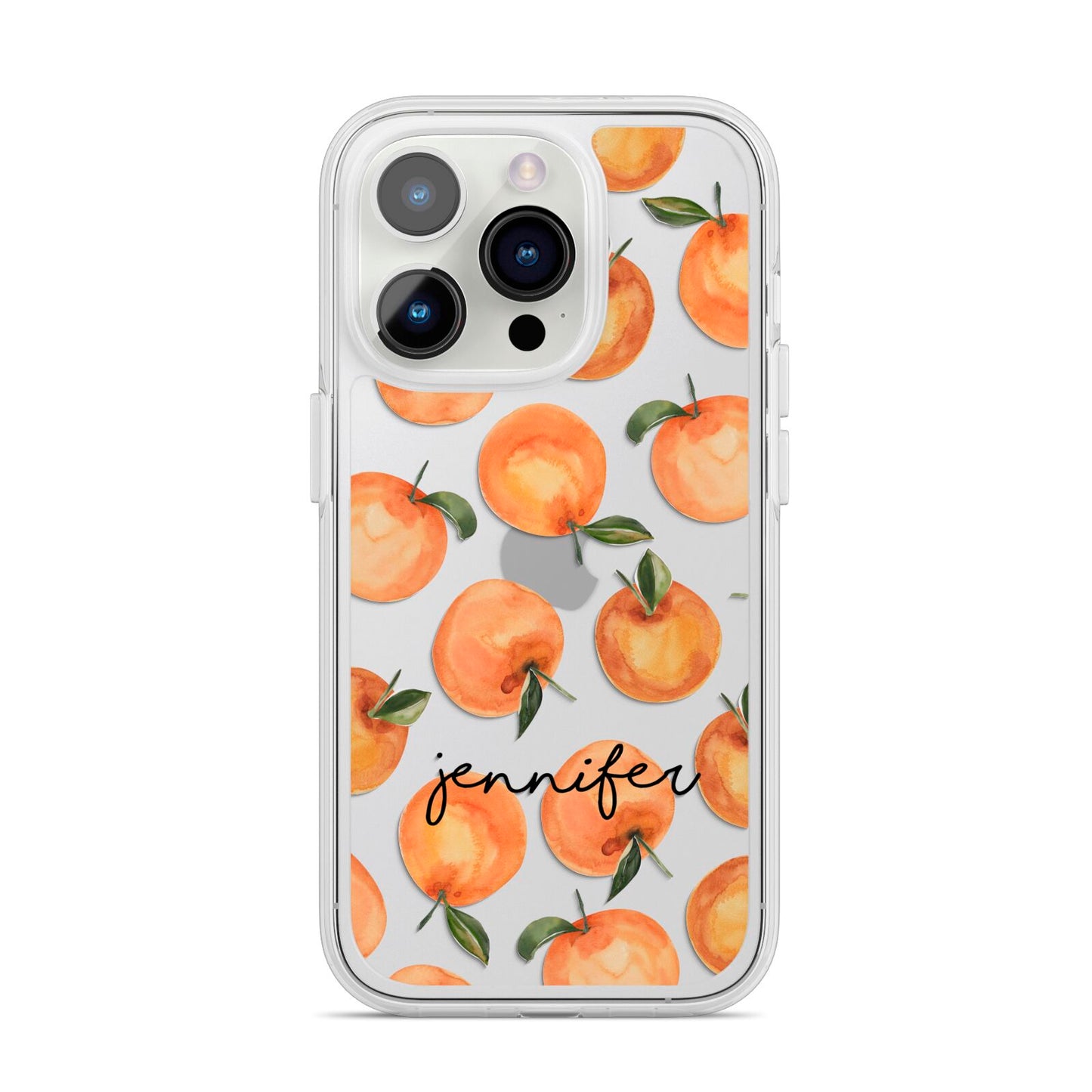 Personalised Oranges Name iPhone 14 Pro Clear Tough Case Silver