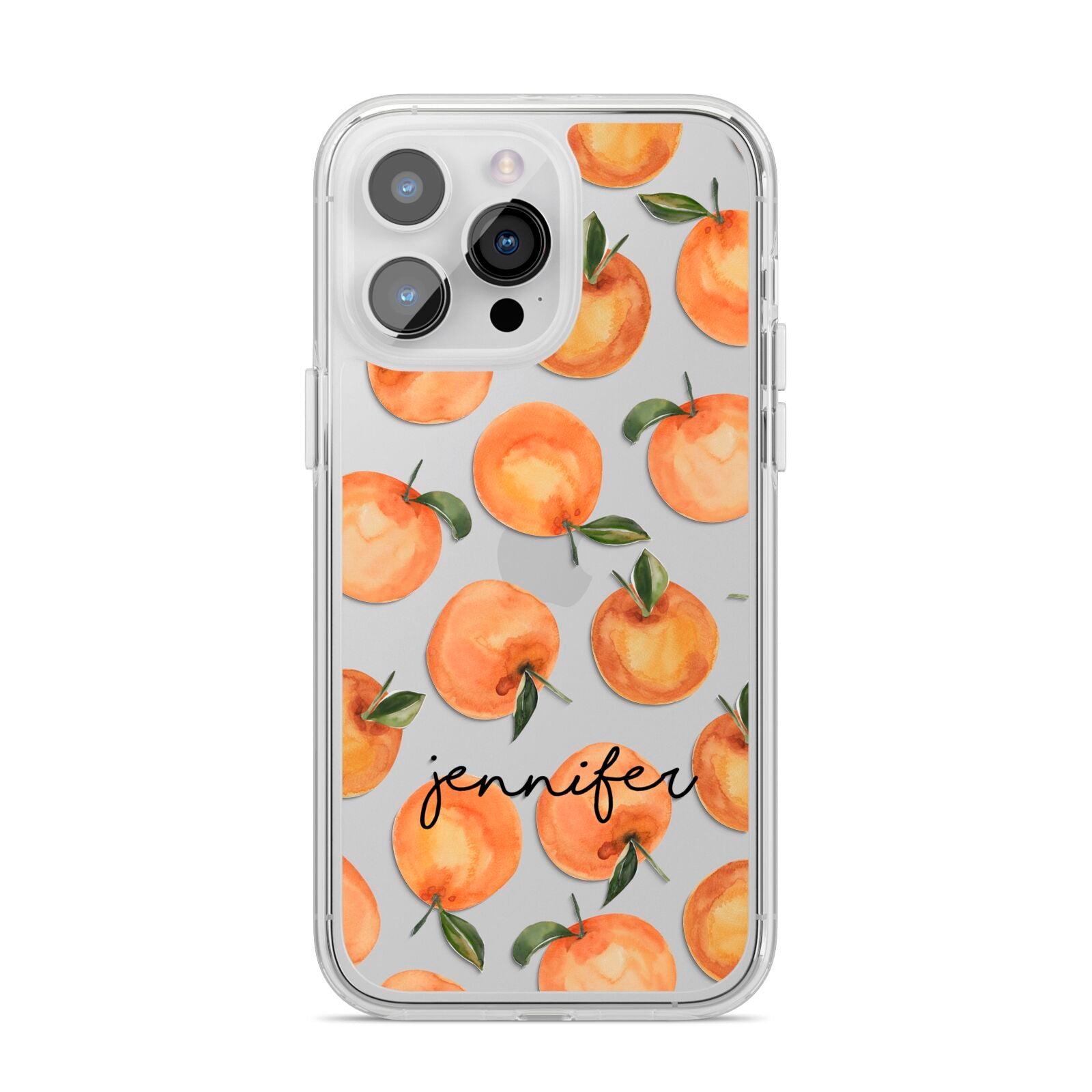 Personalised Oranges Name iPhone 14 Pro Max Clear Tough Case Silver