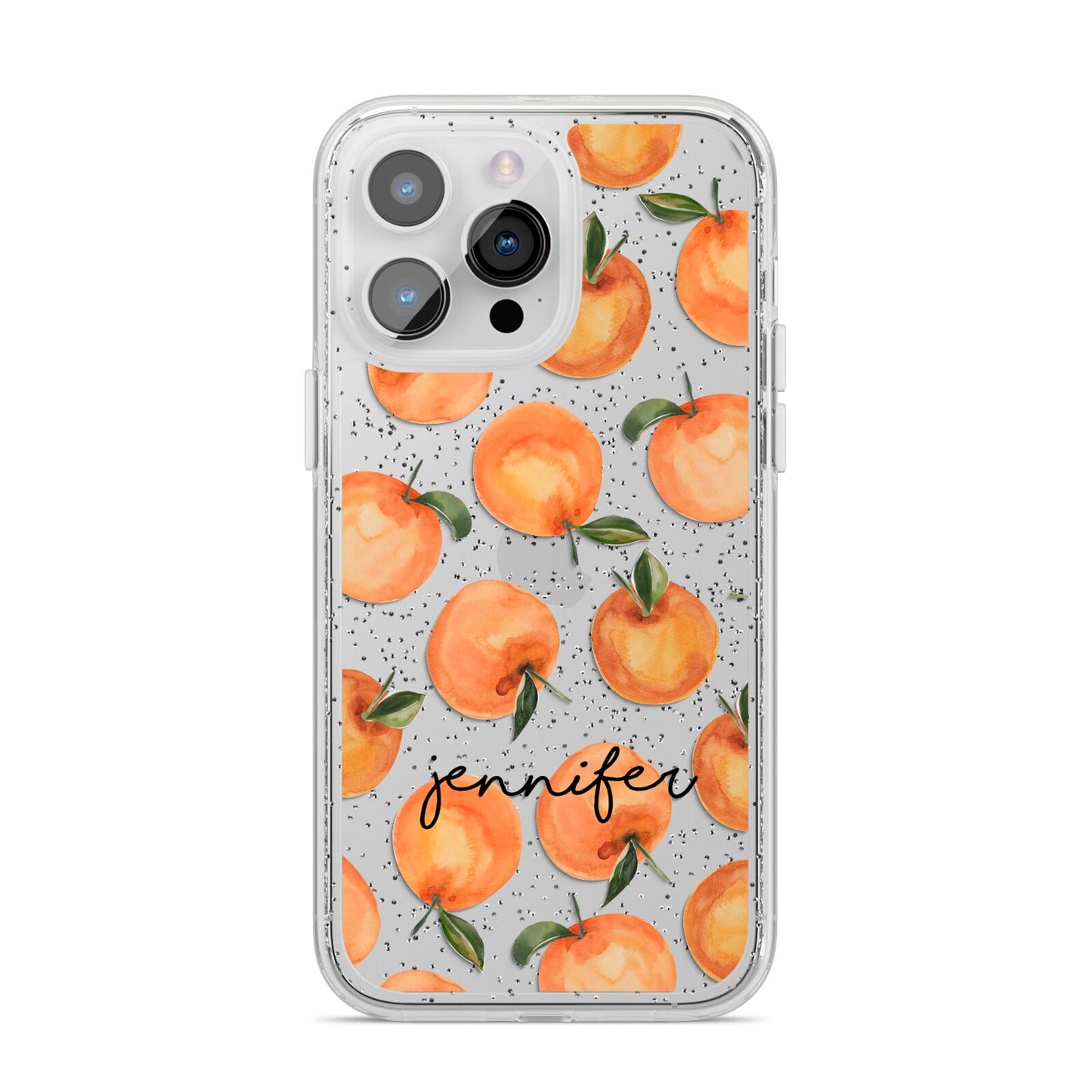 Personalised Oranges Name iPhone 14 Pro Max Glitter Tough Case Silver