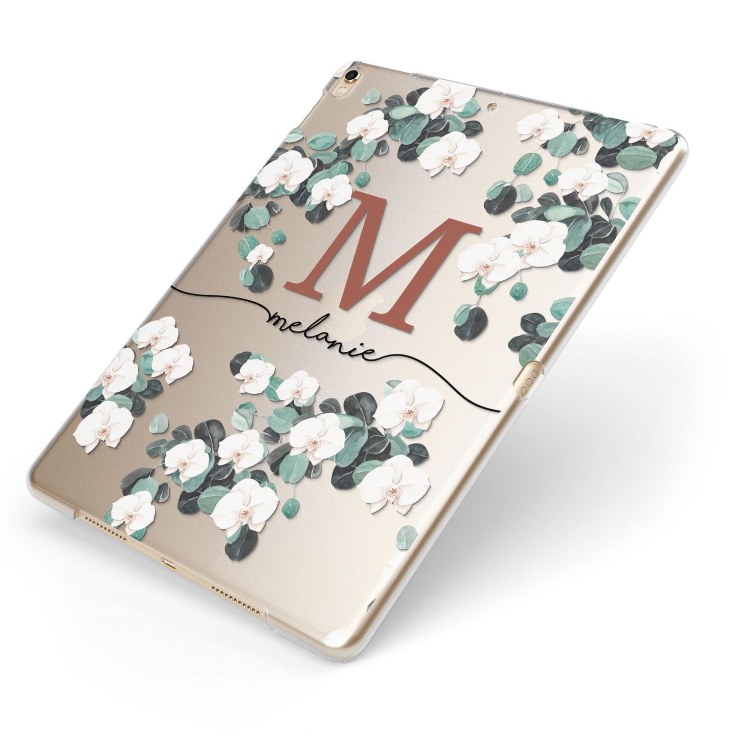 Personalised Orchid Apple iPad Case on Gold iPad Side View