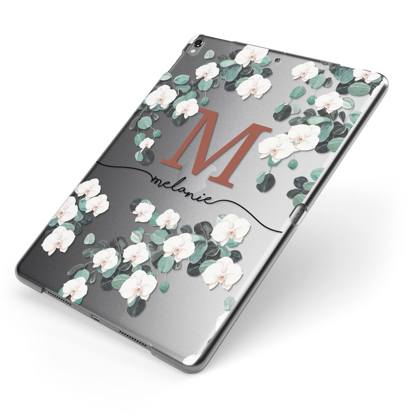 Personalised Orchid Apple iPad Case on Grey iPad Side View