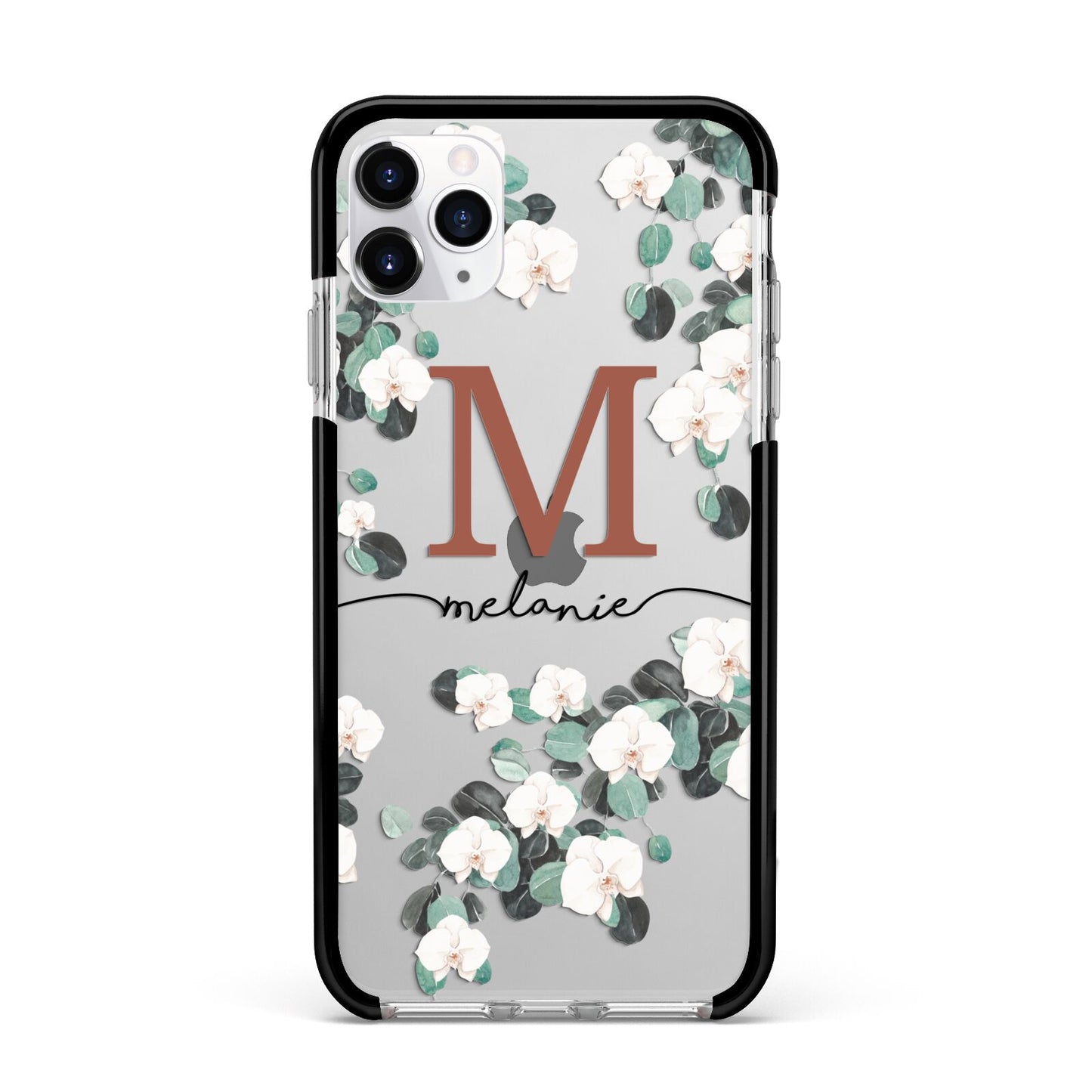 Personalised Orchid Apple iPhone 11 Pro Max in Silver with Black Impact Case