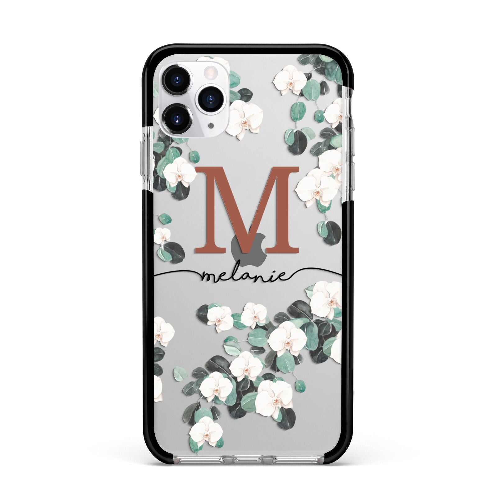 Personalised Orchid Apple iPhone 11 Pro Max in Silver with Black Impact Case