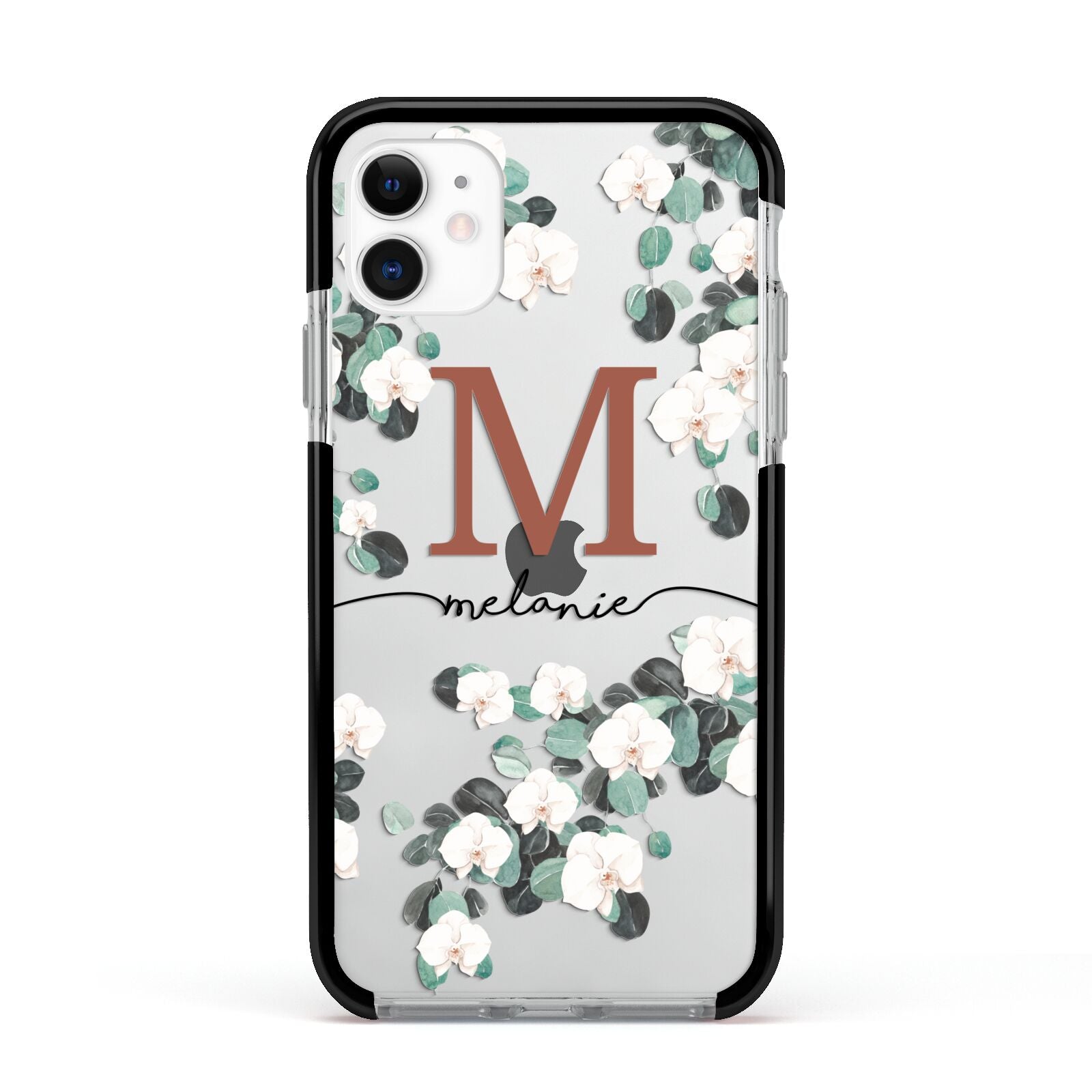 Personalised Orchid Apple iPhone 11 in White with Black Impact Case