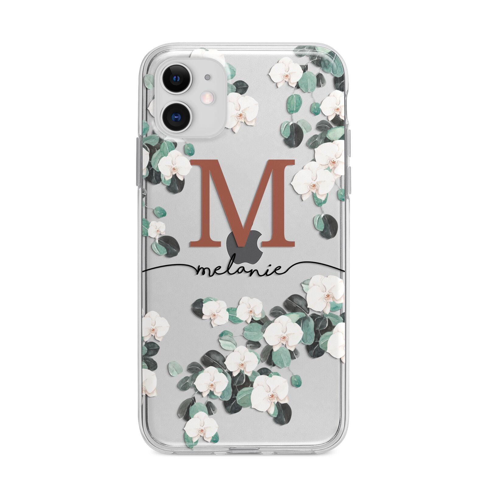 Personalised Orchid Apple iPhone 11 in White with Bumper Case
