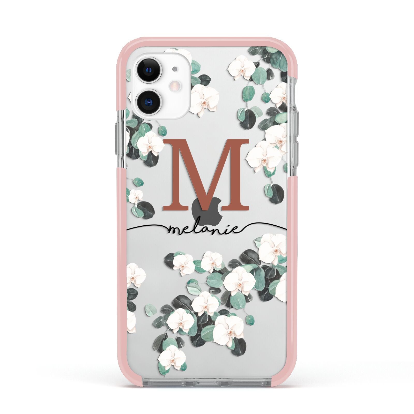 Personalised Orchid Apple iPhone 11 in White with Pink Impact Case