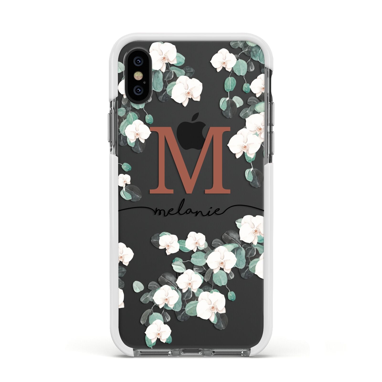 Personalised Orchid Apple iPhone Xs Impact Case White Edge on Black Phone