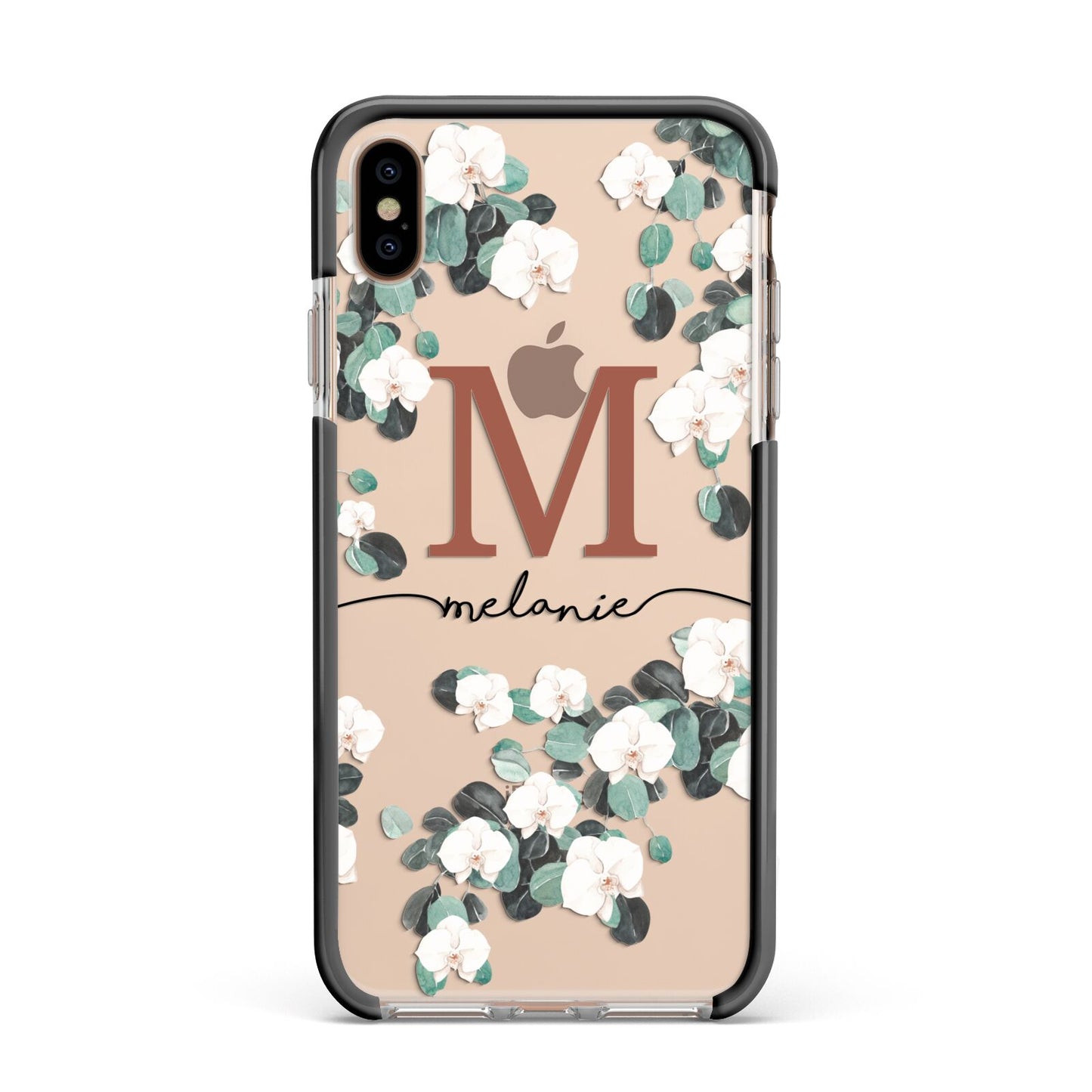 Personalised Orchid Apple iPhone Xs Max Impact Case Black Edge on Gold Phone