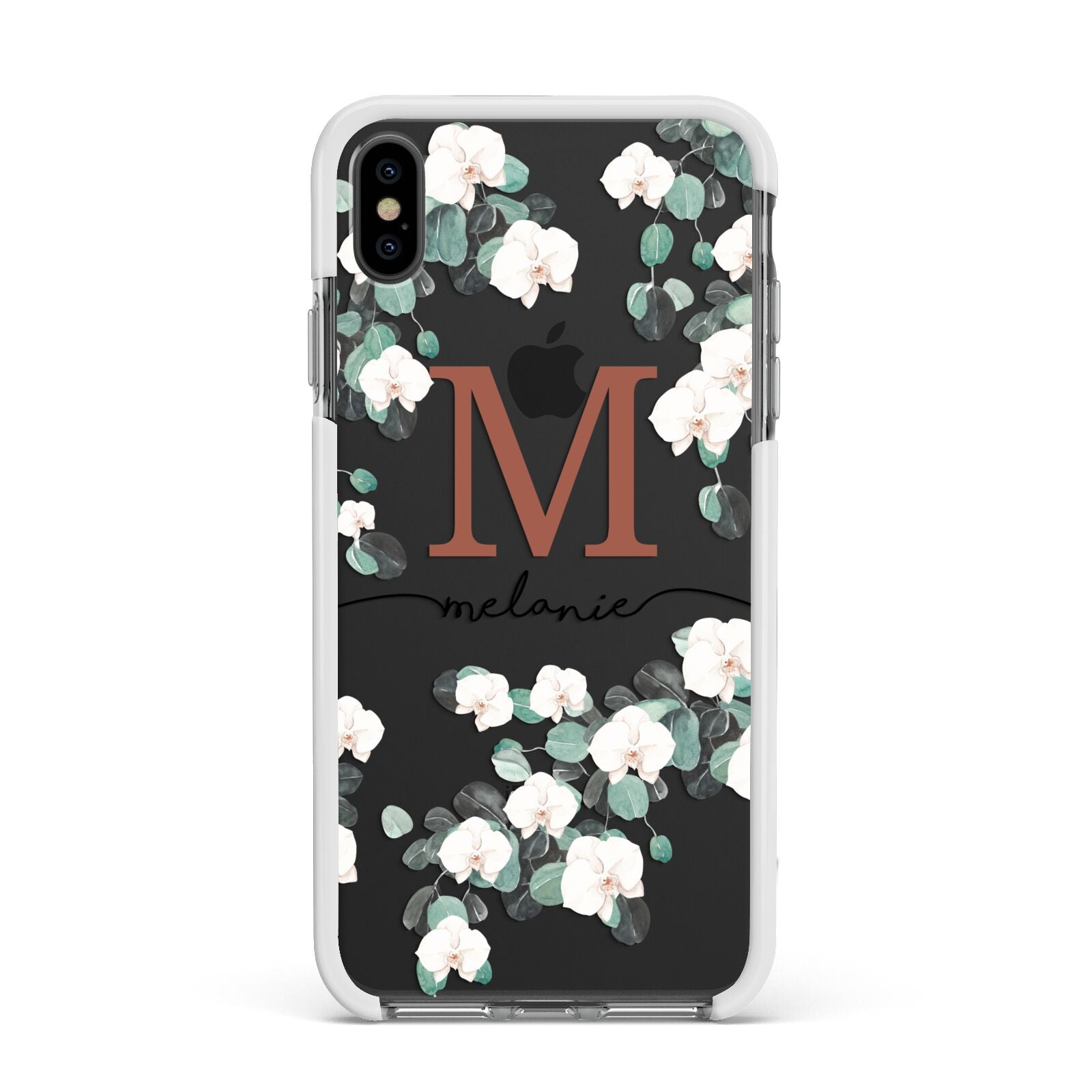 Personalised Orchid Apple iPhone Xs Max Impact Case White Edge on Black Phone