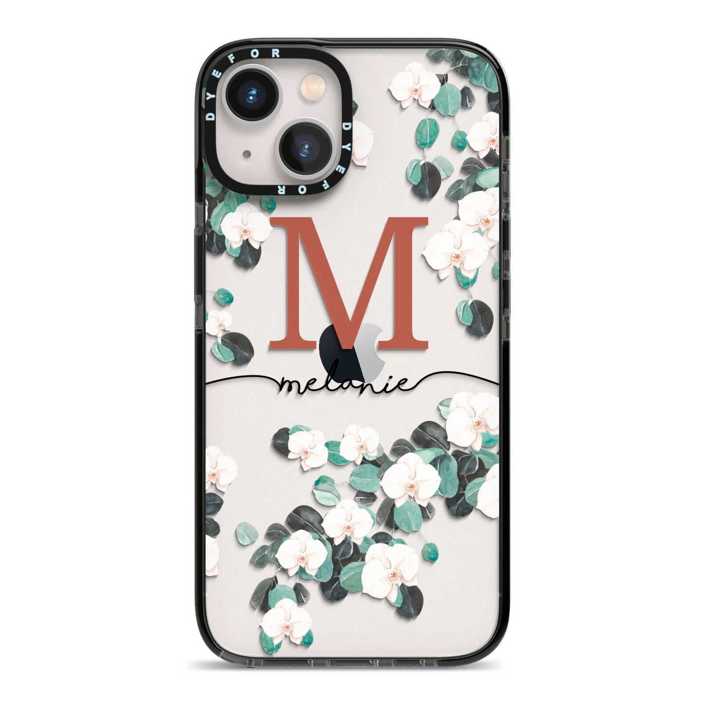 Personalised Orchid iPhone 13 Black Impact Case on Silver phone